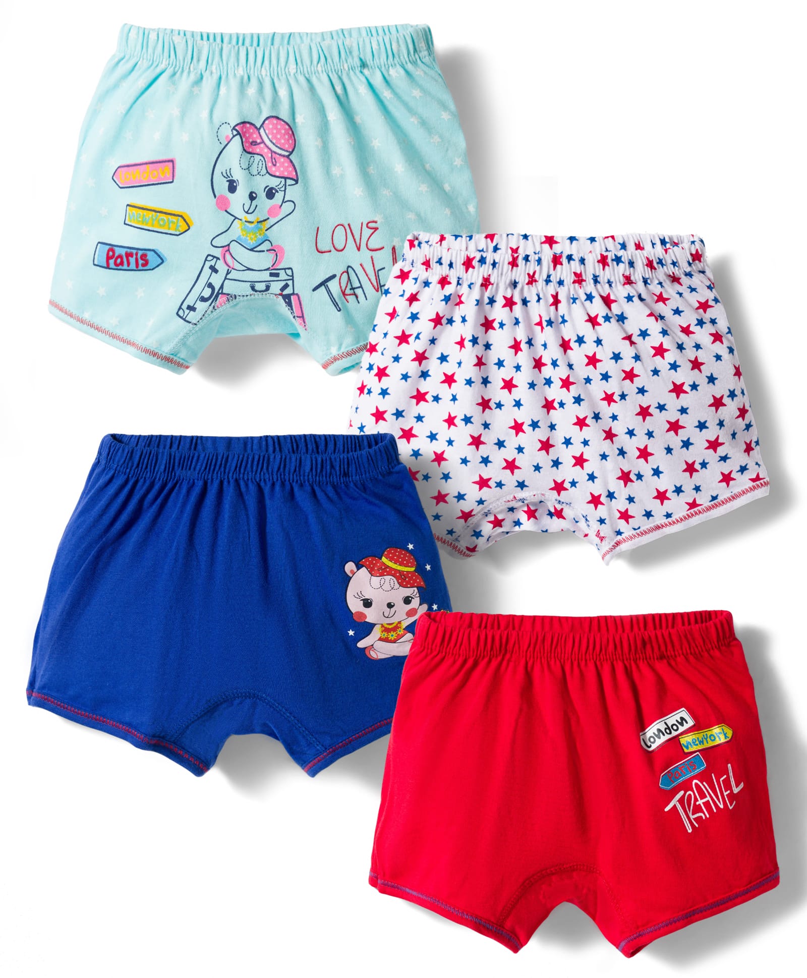 Bodycare Cotton Knit Star Printed Shorts Pack Of 4 - Multicolour-picture-25