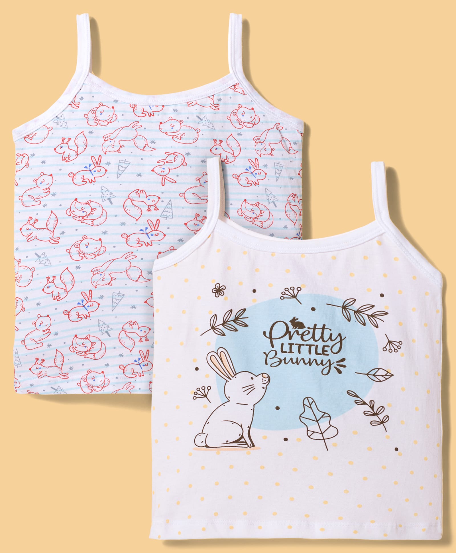 Bodycare Cotton Knit Sleeveless Slips with Animal Print Pack of 2 - White-picture-20