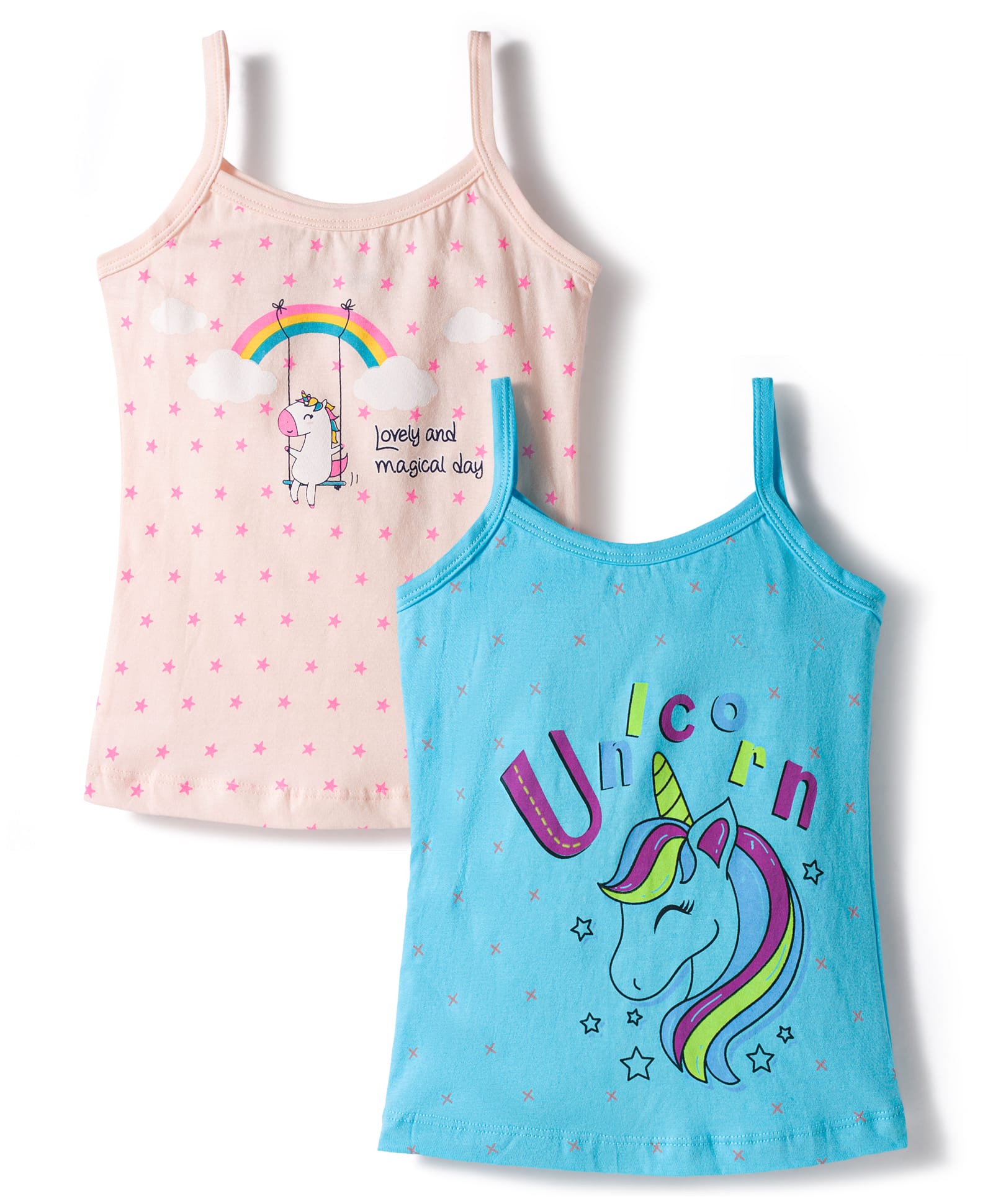 Bodycare Cotton Knit Sleeveless Slips with Unicorn Print Pack of 2 - Light Blue & Peach-picture-26