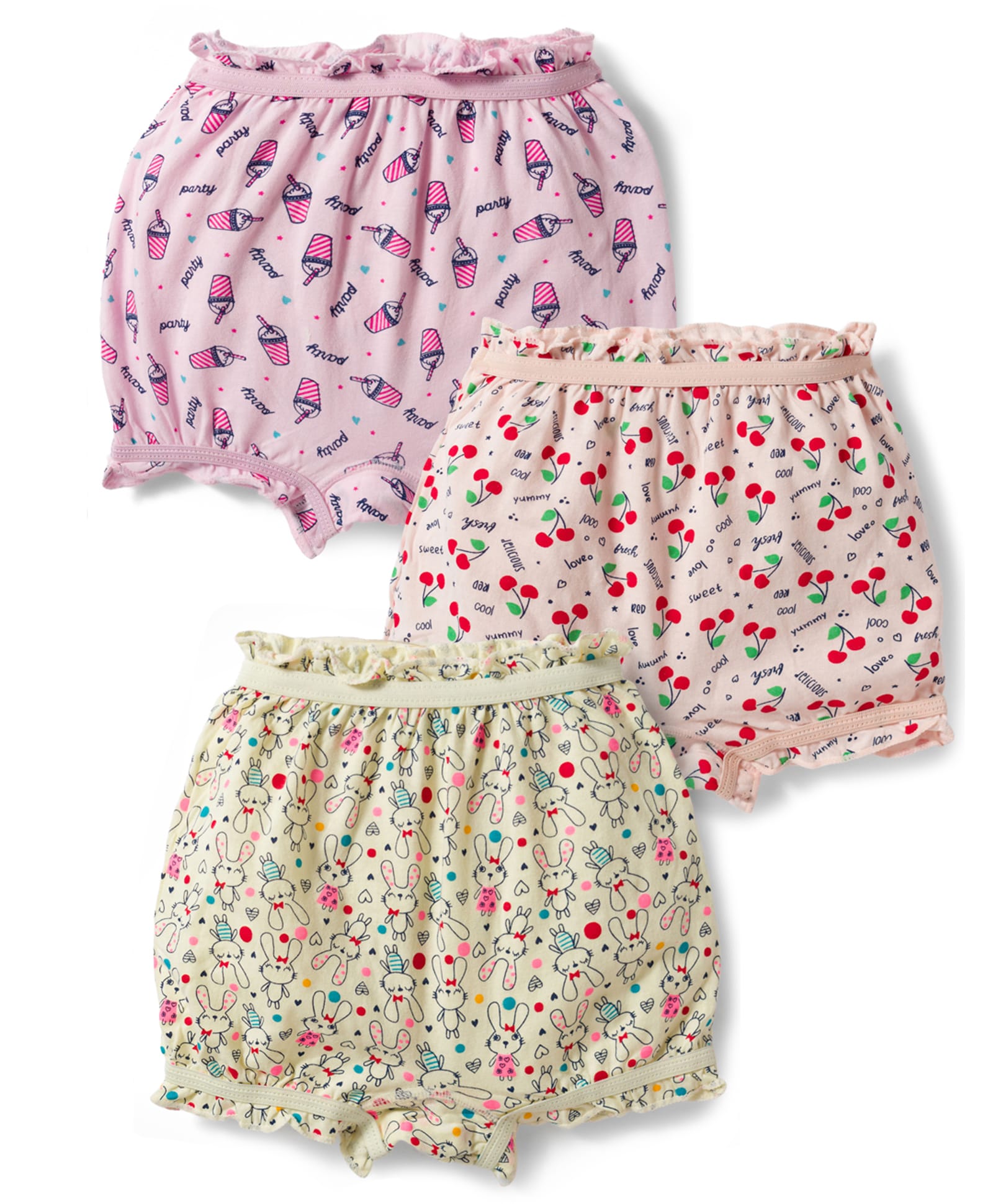 Bodycare Cotton Knit Bloomers With Cherry & Bunny Print Pack of 3 - Baby Pink Peach & Light Yellow-image-20