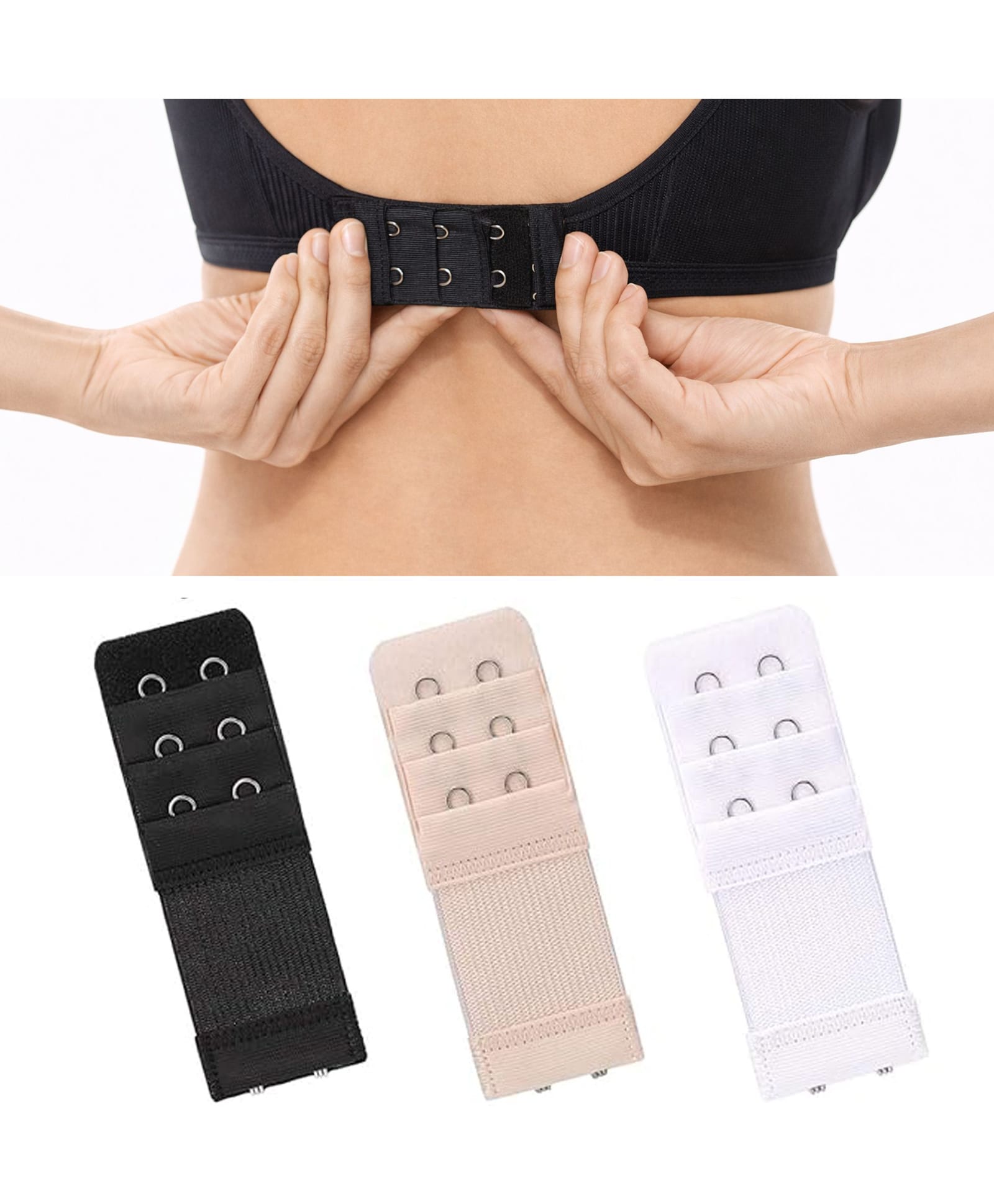 VParents Pack Of 3 Bra Extenders - White Skin & Black