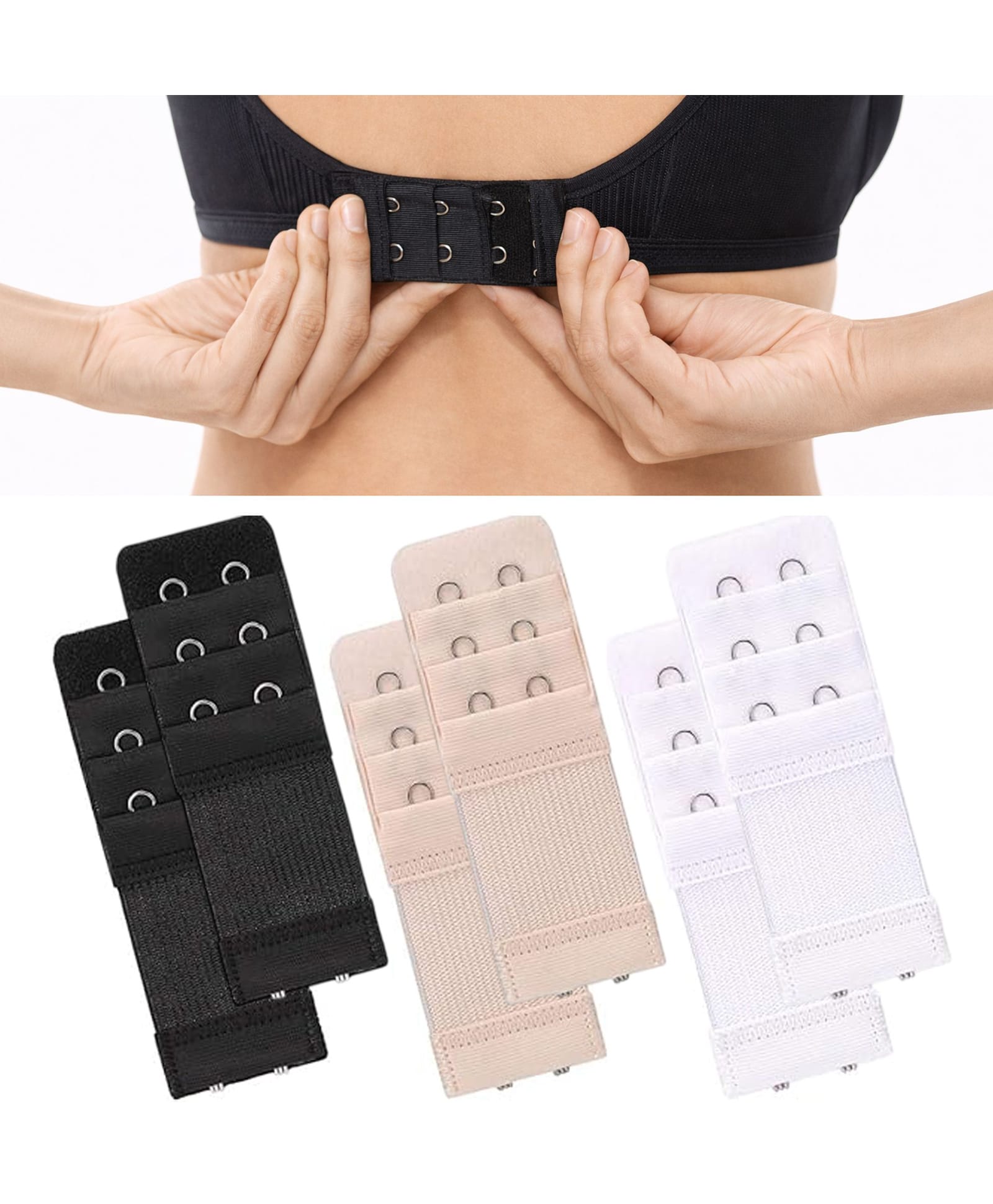 VParents Pack Of 6 Maternity 2 Hook Bra Extenders - White Skin & Black-image-36