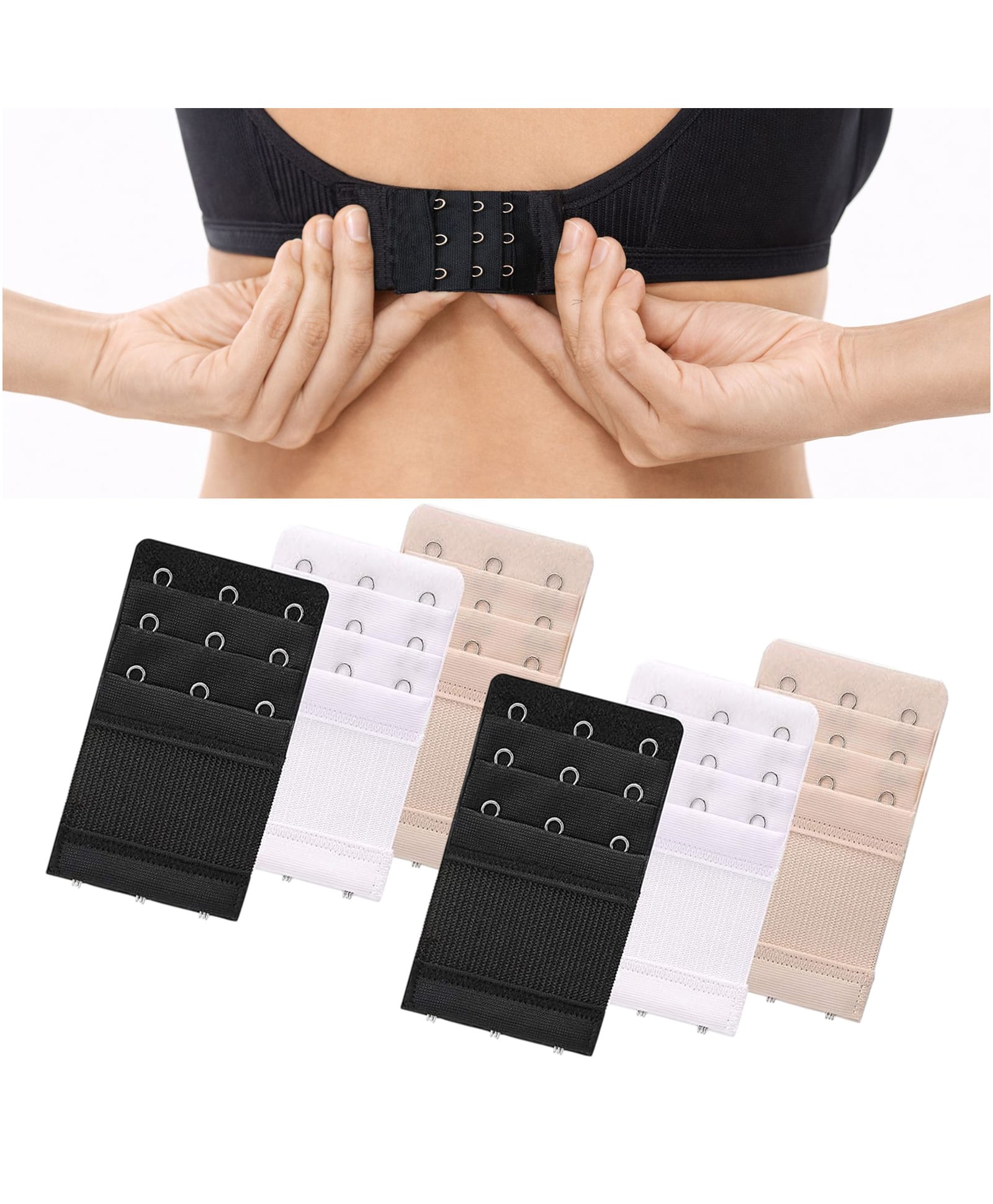 VParents Pack Of 6 Maternity 2 Hook Bra Extenders - White Skin & Black-image-35