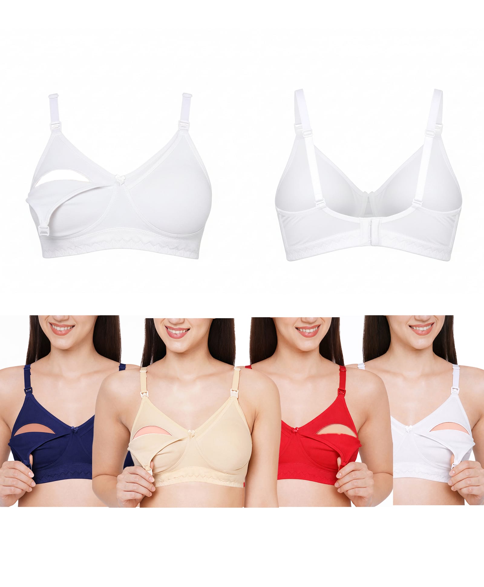 VParents Cotton Pack Of 4 Solid Non Padded Maternity Bras - White Blue Nude & Red-picture-25