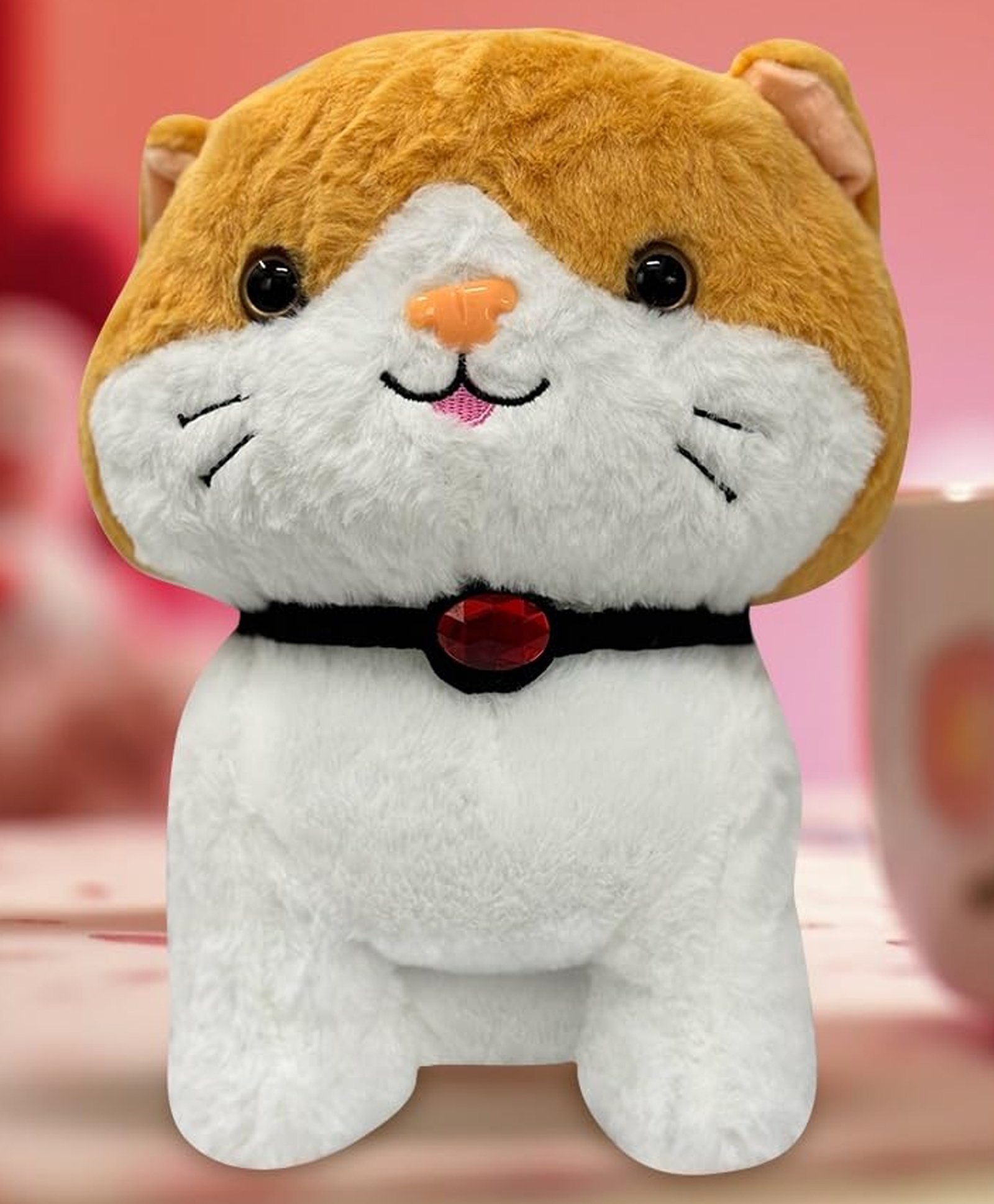 Eitheo Huggable Soft Cat Plush Toy Cuddly Stuffed Animal For Kids White & Yellow - Height 25 cm-image-2