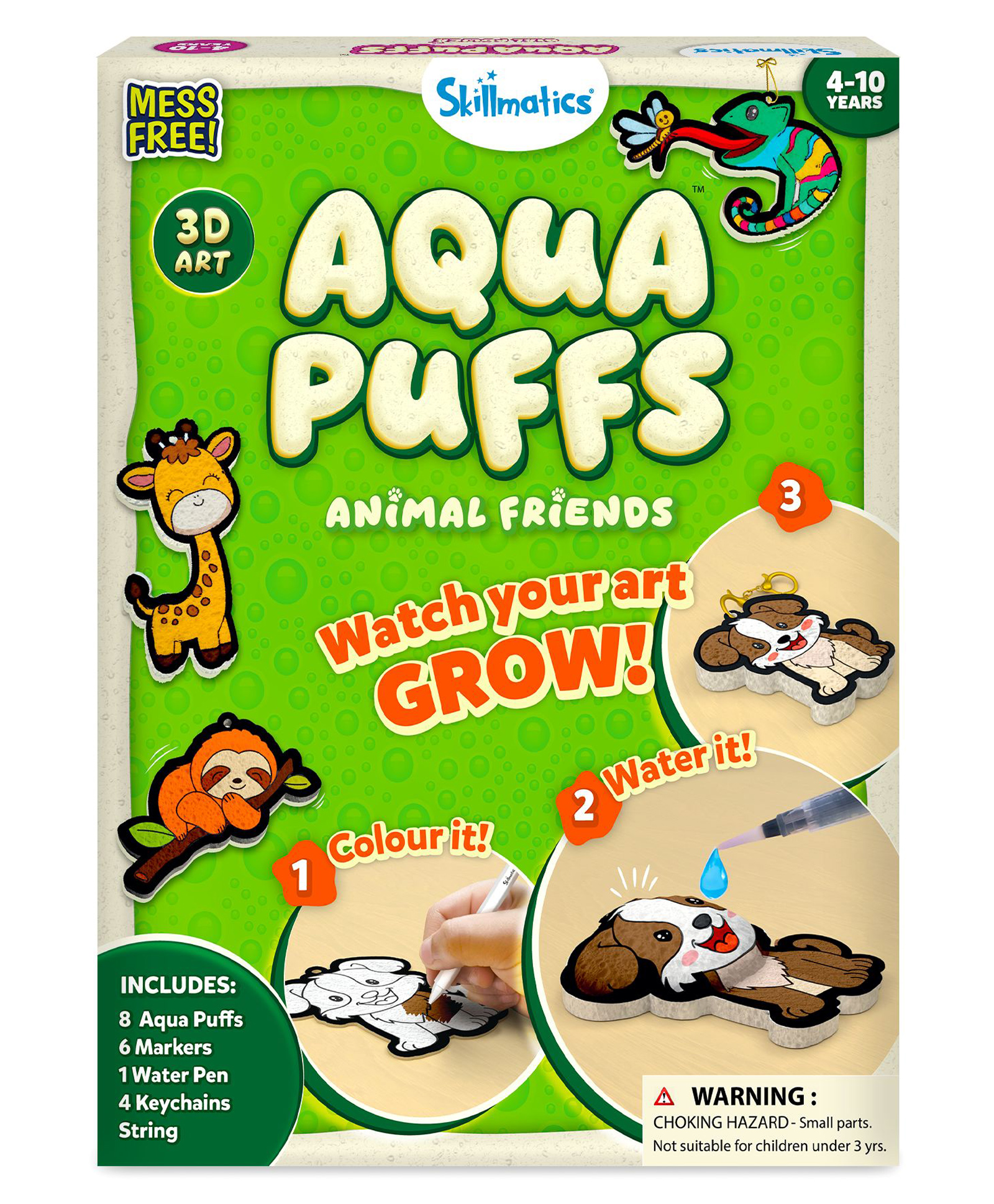 Skillmatics 3D Art Kit - Aqua Puffs Animals, Mess-Free Painting Craft for Kids, DIY Colour & Inflate Activity, Travel Toys & Creative Gifts for Girls and Boys Ages 4 and up.-picture-4