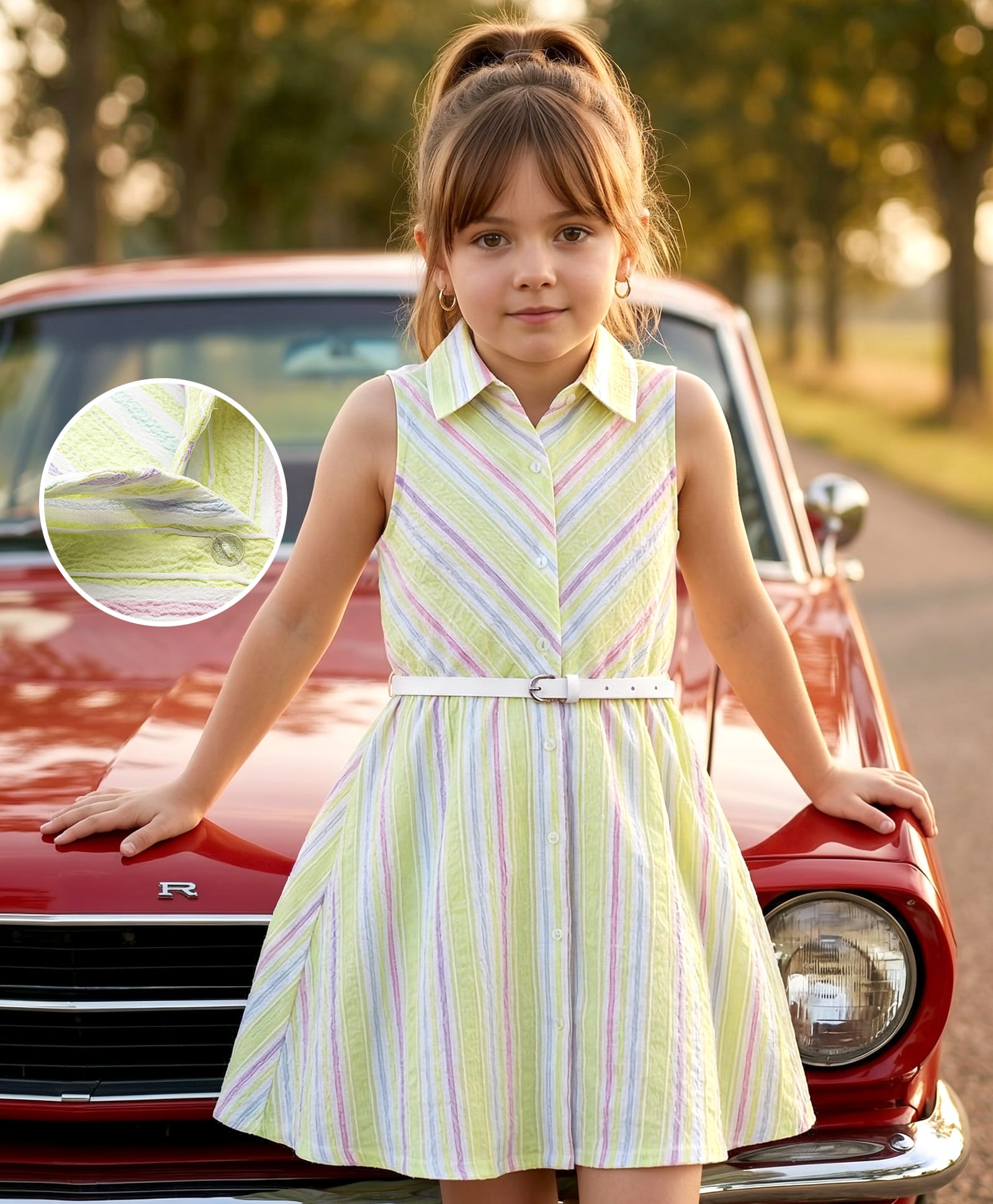 Hola Bonita Woven Sleeveless Striped Textured Dress with Belt - Multicolor-image-38