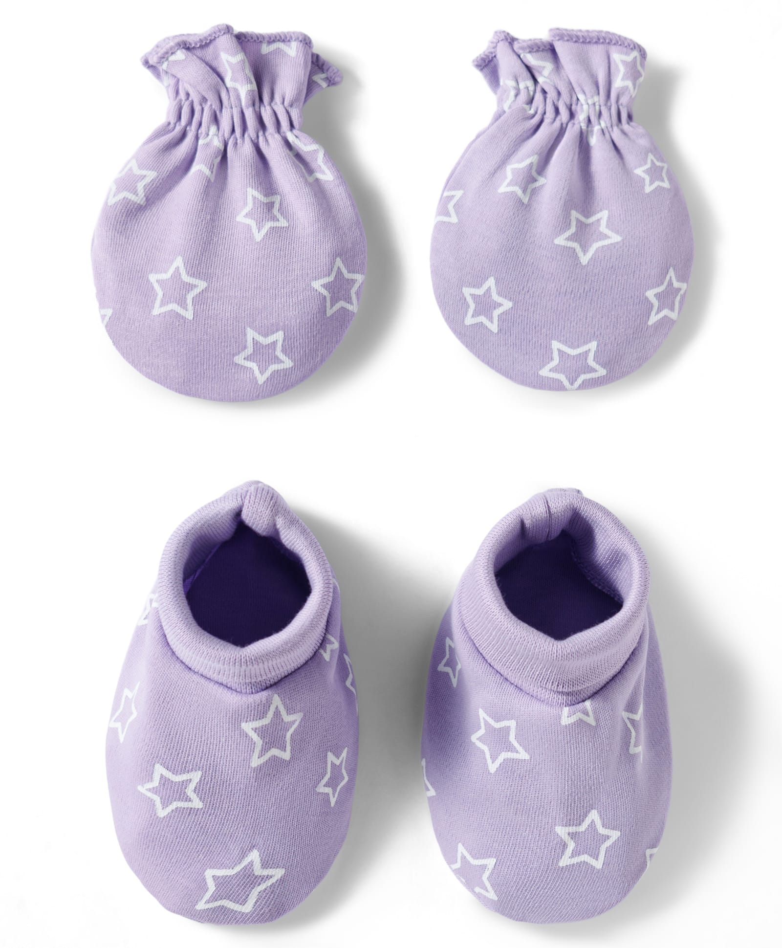 Babyhug 100% Cotton Knit Mittens & Booties Set with Star Print - Lavender-image-15