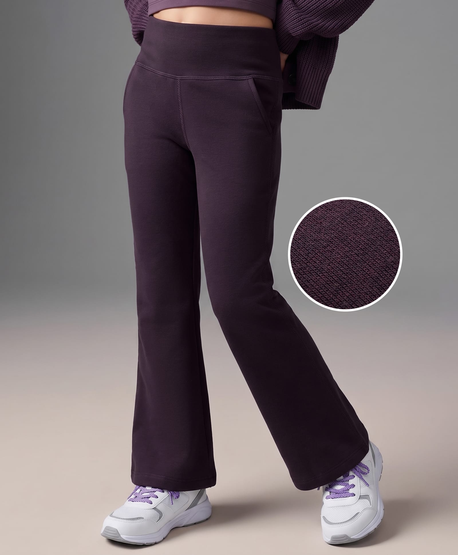 Kookie Kids India Knit Full Length Solid Leggings - Wine-image-19