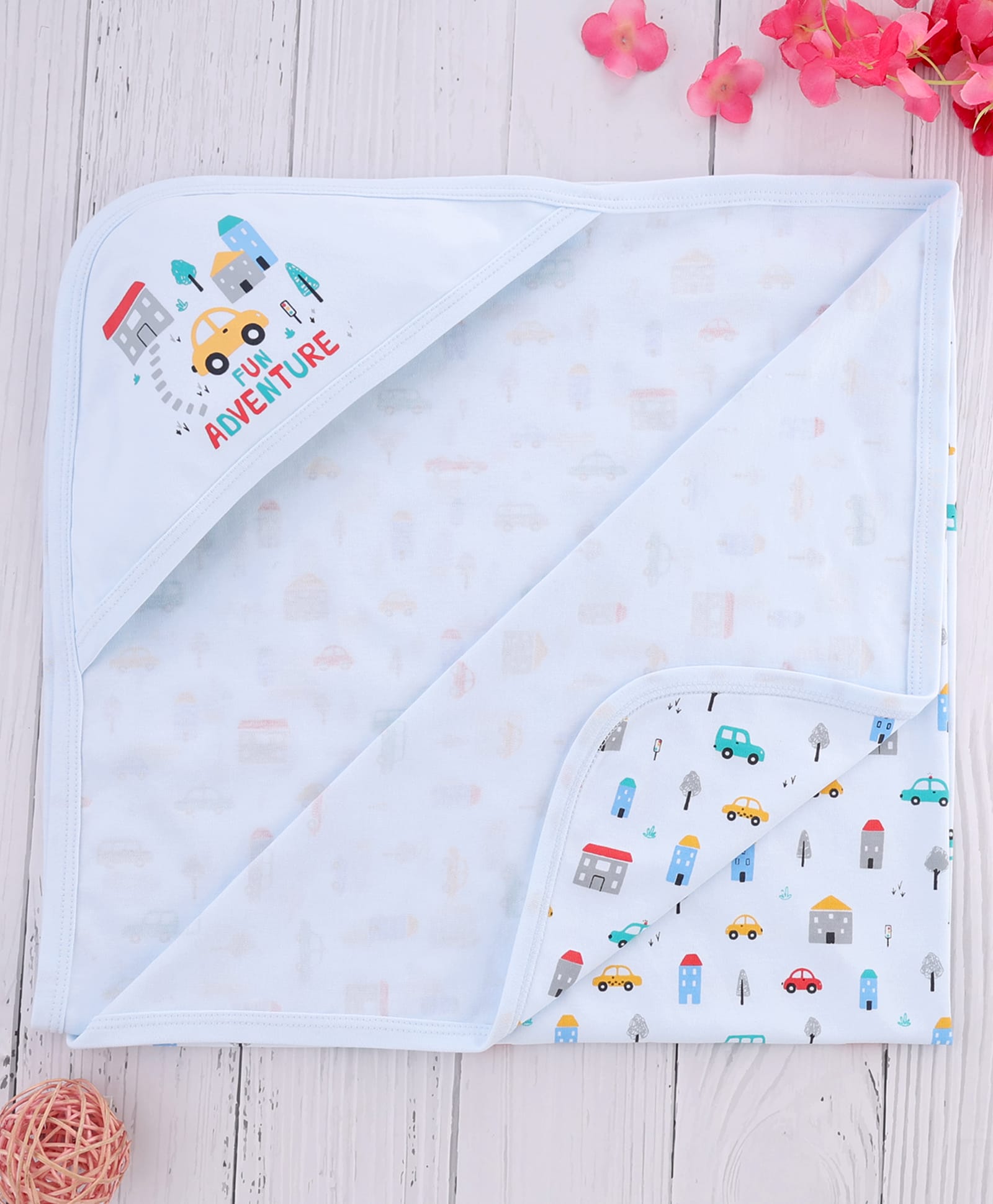 Simply Interlock Knit Hooded Towel with Fun Adventure Print L 84 x B 84 cm - Aqua Blue-image-30