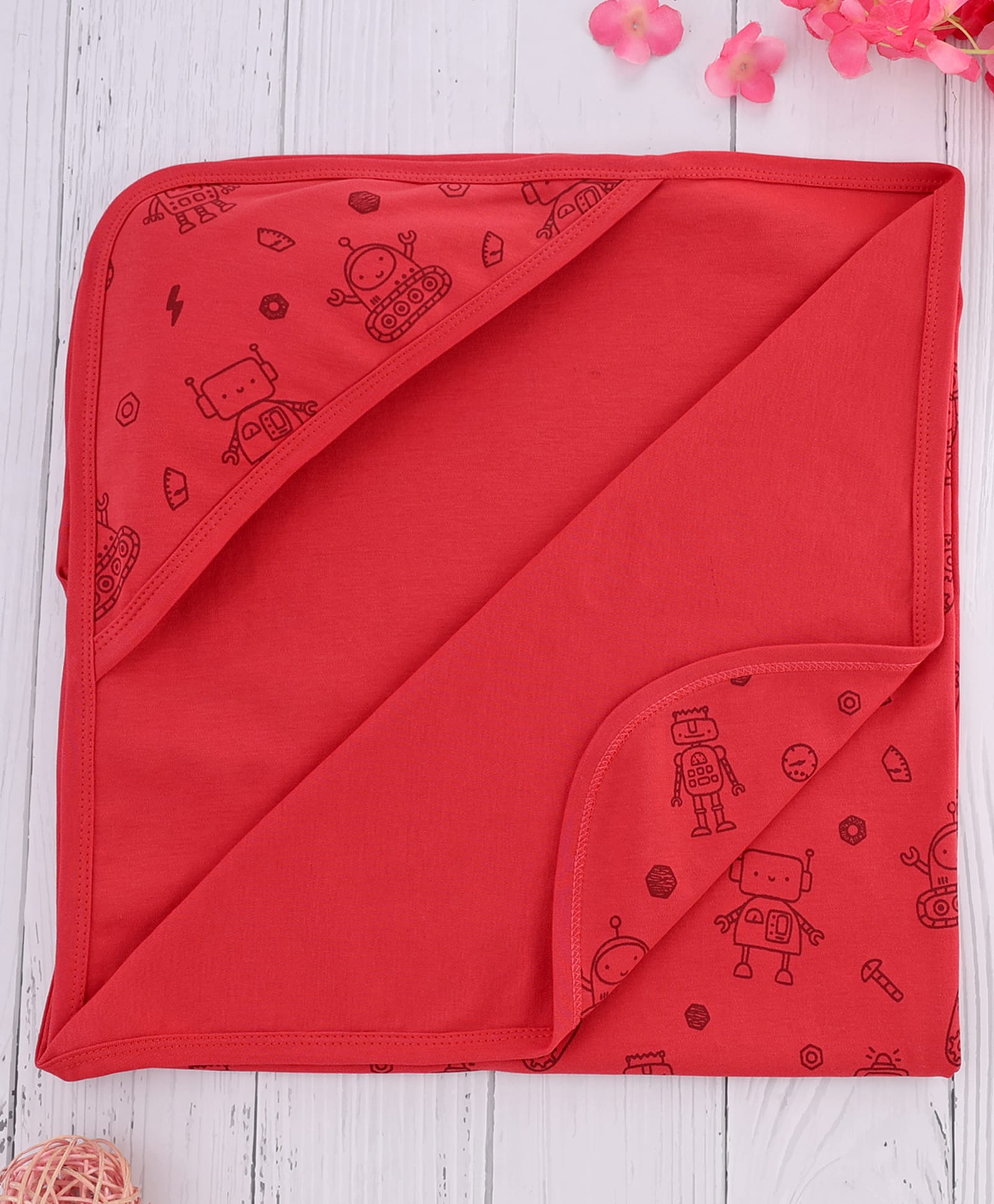 Simply Interlock Knit Hooded Towel with Robot Print L 84 x B 84 cm - Red-image-9