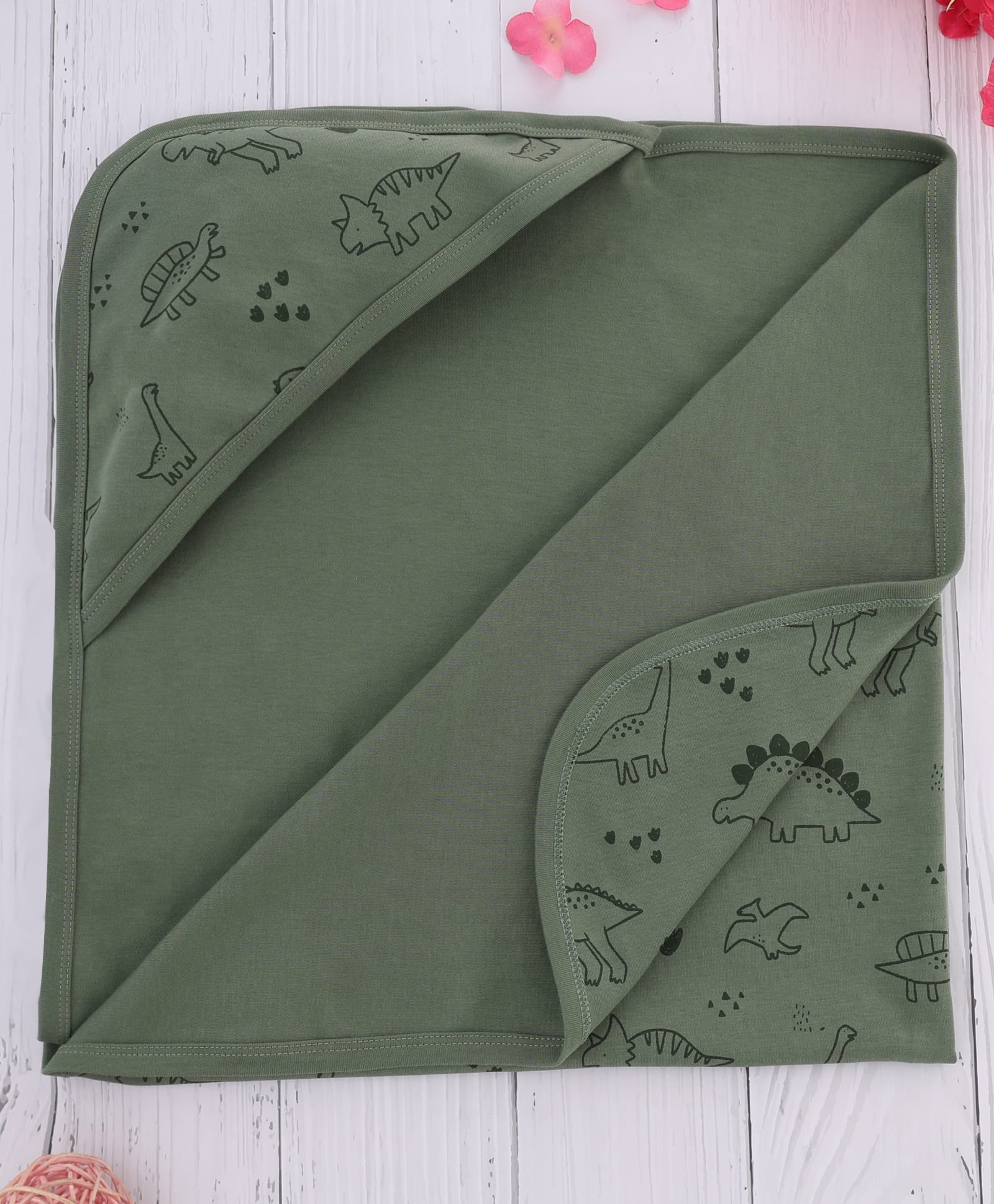 Simply Interlock Knit Hooded Towel With Dino Print L 84 x B 84 cm - Green-image-14