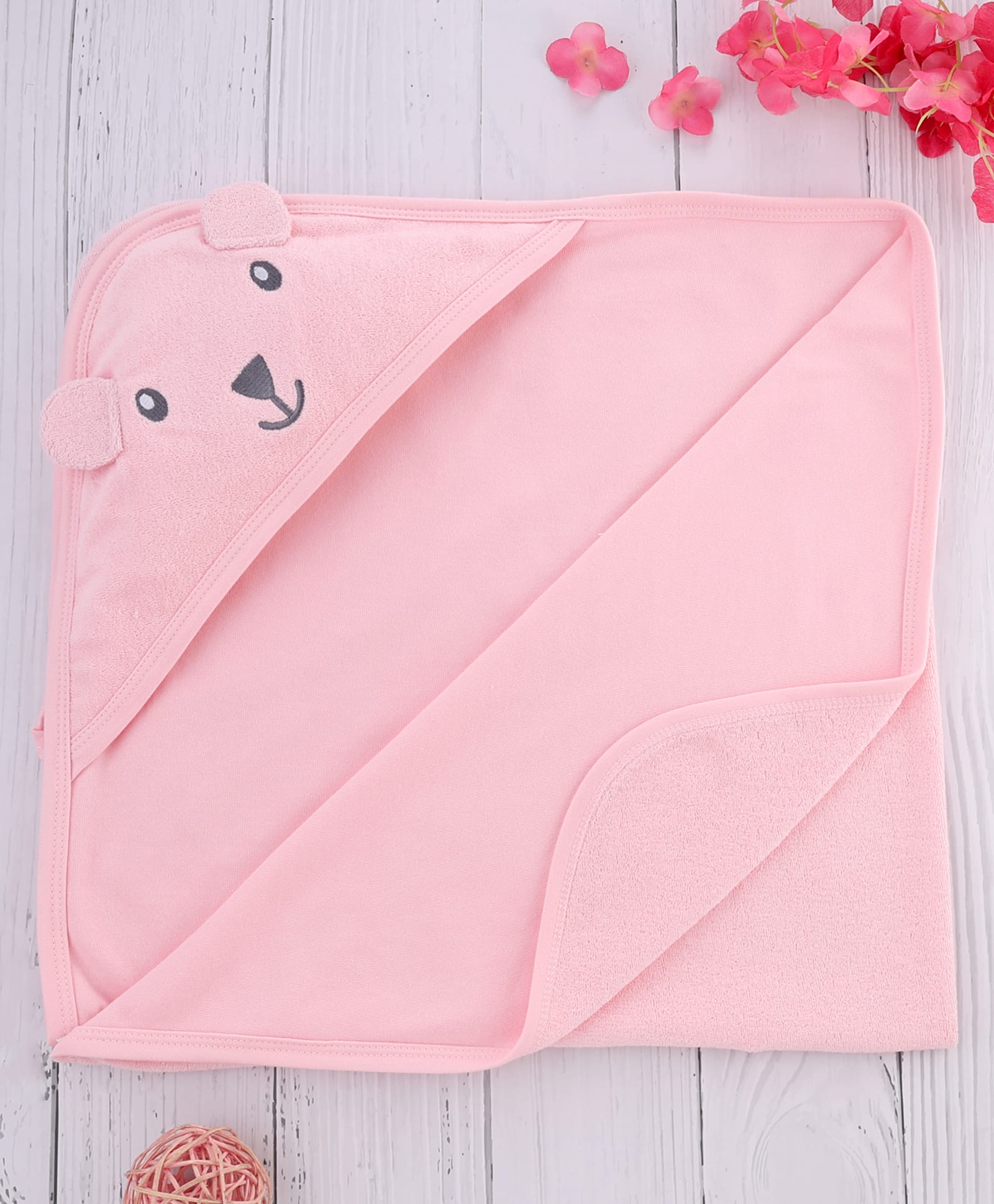 Simply Interlock Knit Hooded Towel with Bear Embroidery L 84 x B 84 cm - Pink-image-40