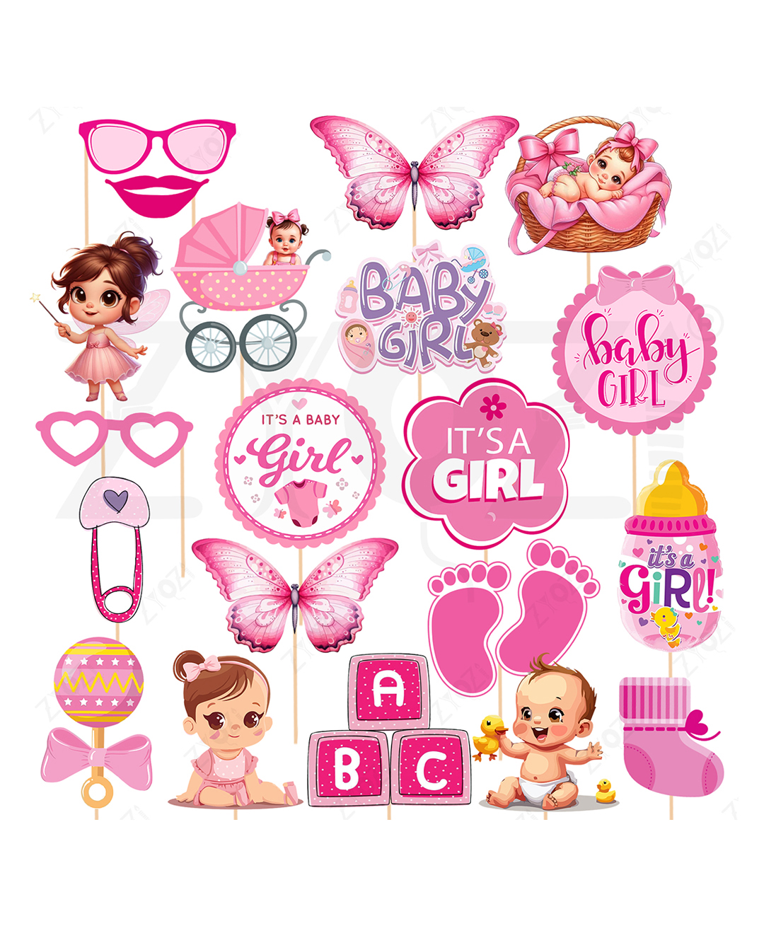 Zyozi Baby Showers Decorations Photo Booth Props for Baby Girl, Photo Booth for Mom to Be Shoot- Pink Pack of 20-picture-43