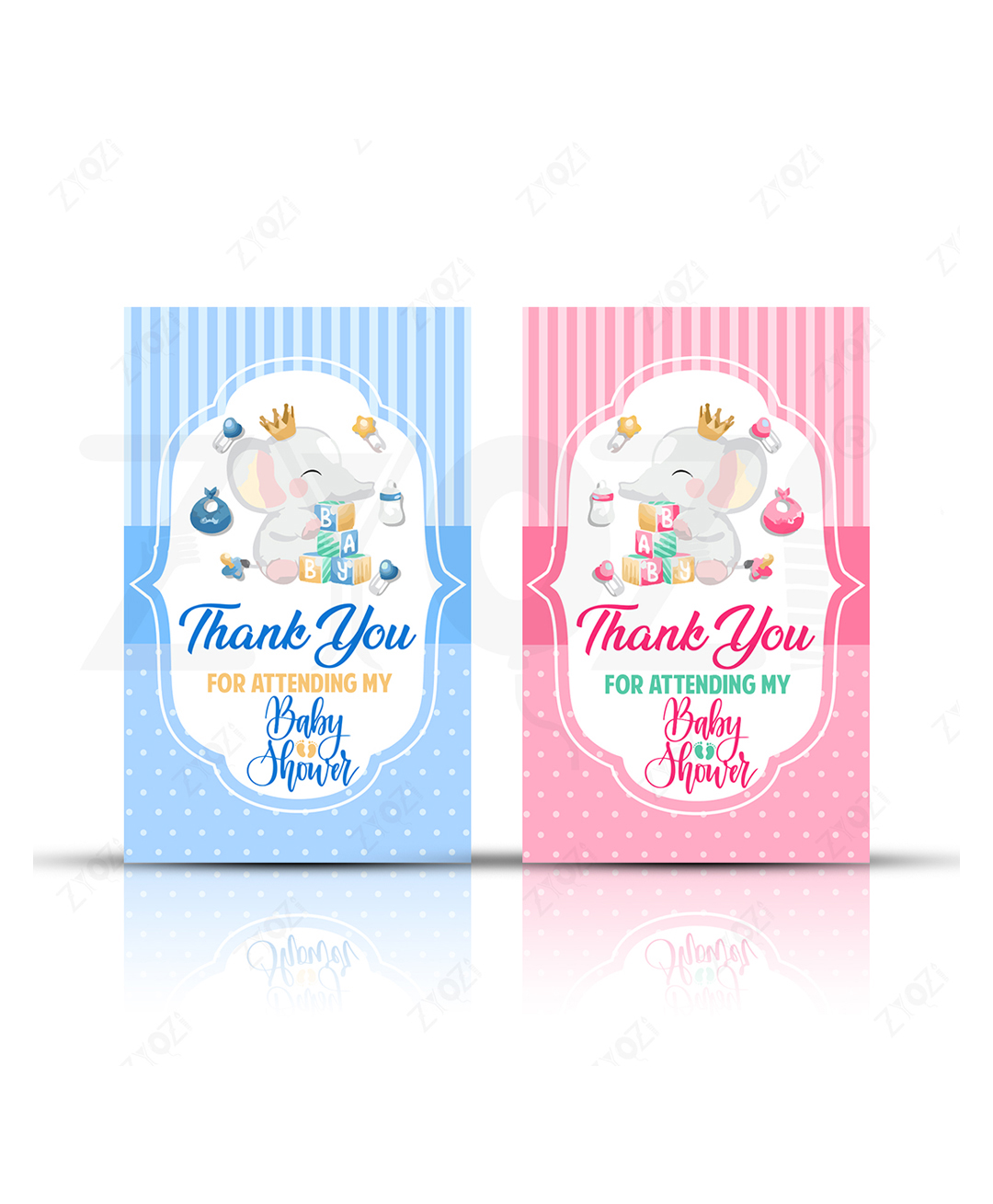 Zyozi Baby Shower Theme Thank You Cards, Thank You for Attending My Baby Shower Cards - Pink & Blue (Pack of 50)-image-42