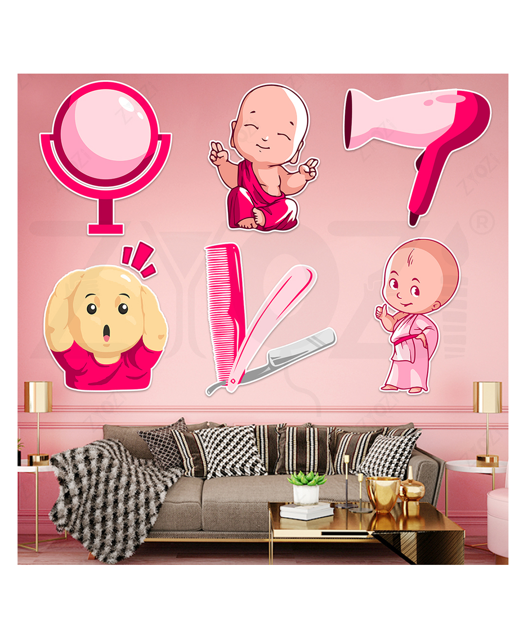 Zyozi Pink Mundan Ceremony Theme Cardstock Cutout, Baby's First Hair Cut Decoration Items (Pack of 7)-picture-46