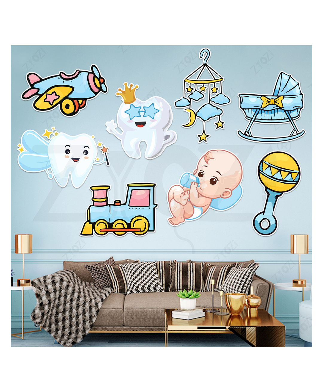 Zyozi First Tooth Decorations Cardstock Cutout, Tooth Ceremony Decorations CutOuts - White & Blue (Pack of 9)-picture-11