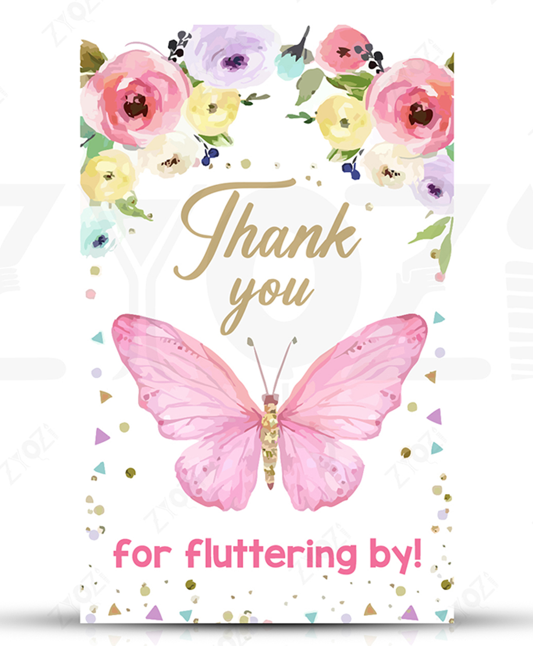 Zyozi Butterfly Theme Thank You Tag, Cards for Thanks Giving Favor, Kids Birthday, Baby Shower Party Tags - Pink & White (Pack of 20)-image-34