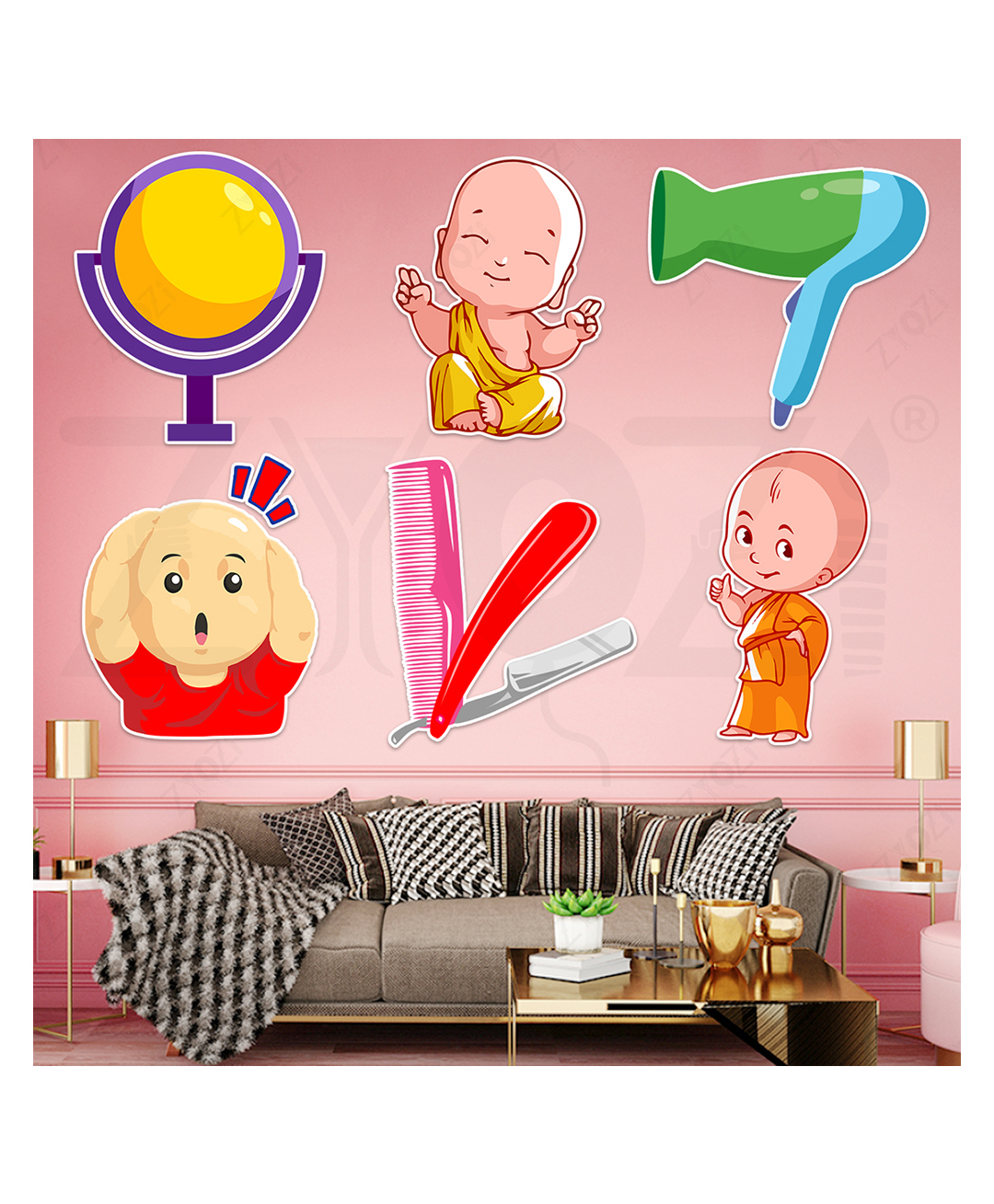 Zyozi Multicolor Mundan Ceremony Theme Cardstock Cutout | Baby's First Hair Cut Decoration Items (Pack of 7)-picture-49