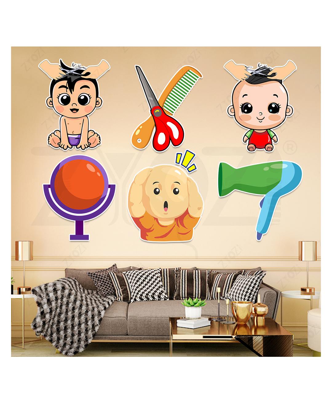Zyozi Multicolor My First Hair Cut Theme Cardstock Cutout | Baby's First Hair Cut Decoration Items (Pack of 7)-picture-43
