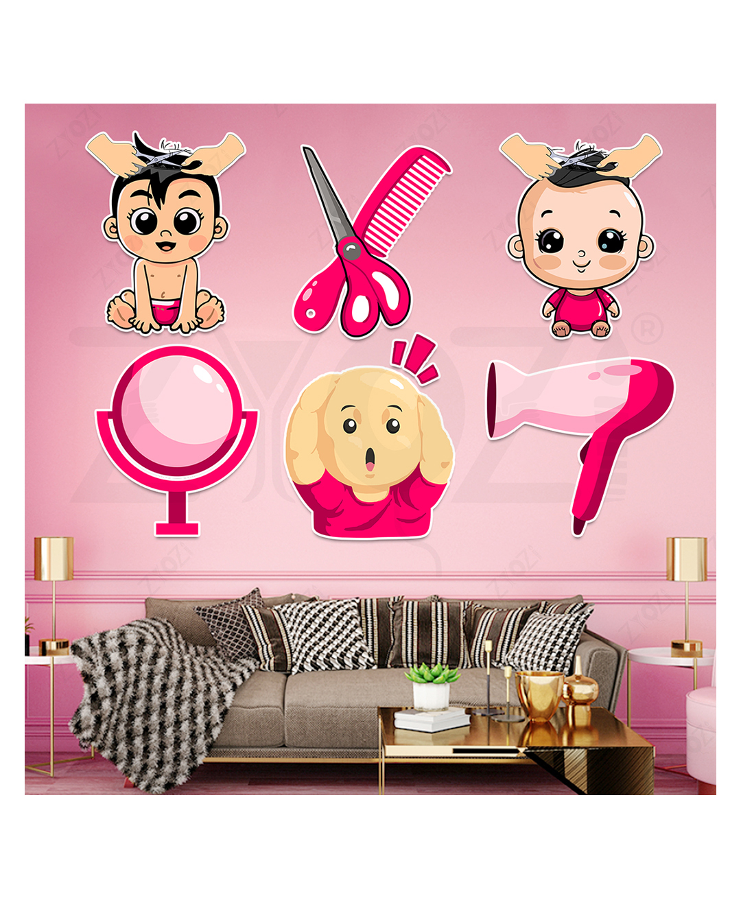 Zyozi Pink First Hair Cut Theme Cardstock Cutout, Baby's First Hair Cut Decoration Items - Pack of 7-picture-36