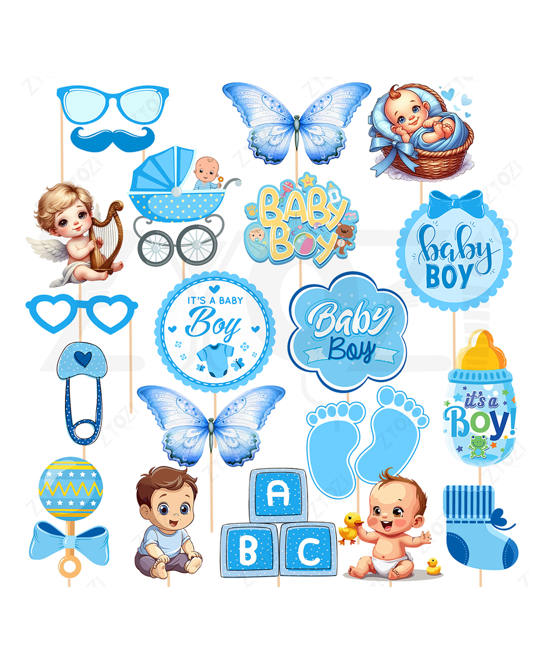 Zyozi Baby Shower Decorations Items, Photo Booth Decorations for Mom to Be Shoot -Blue Pack Of 20-picture-42