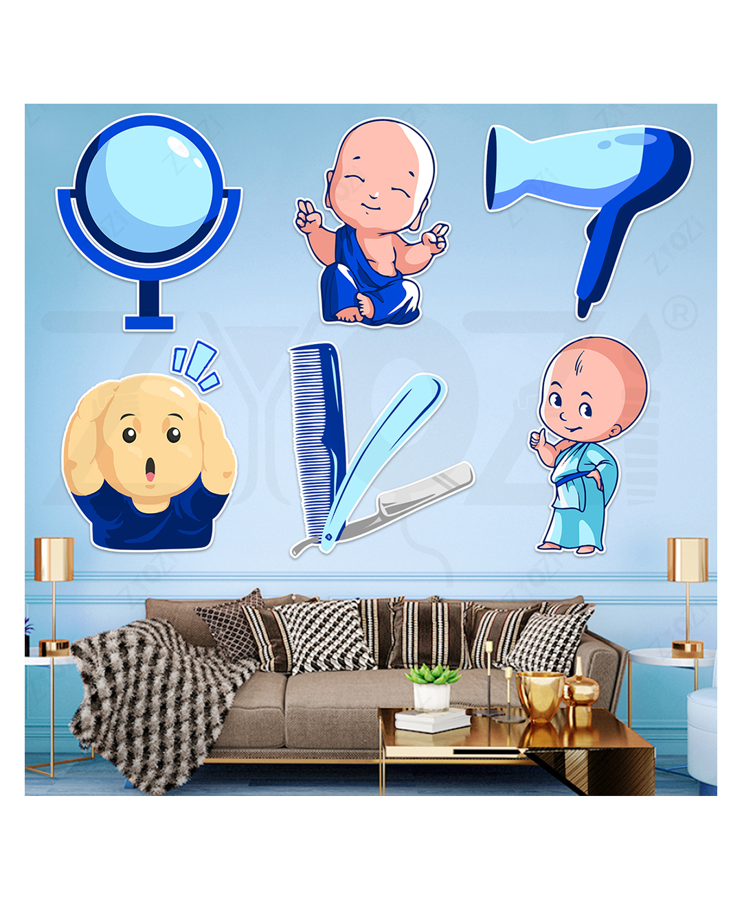 Zyozi Blue Mundan Ceremony Theme Cardstock Cutout, Baby's First Hair Cut Decoration Item - Pack of 7-picture-35