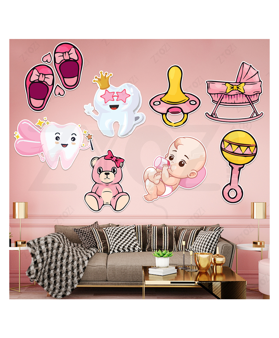 Zyozi Pink First Tooth Decorations Cardstock Cutout, First Tooth Decoration Items for Baby - Pack of 9-picture-40