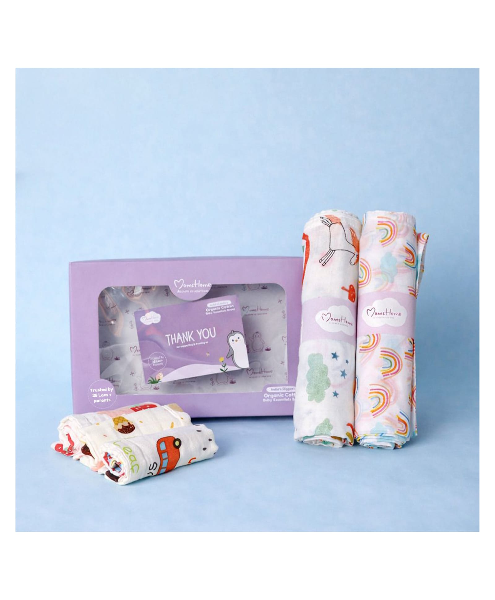 Moms Home Muslin Swaddle and Napkin Combo | Muslin Gift Combo | 0-12 Months | Pack of 5-image-7