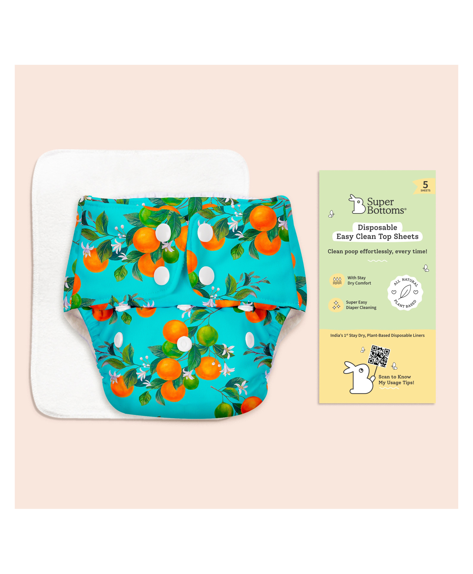 SuperBottoms BASIC Cloth Diaper with Quick Dry UltraThin Pad and 5 Disposable Easy Clean Top Sheets, Reusable & Washable, Adjustable Fit for Babies 3m to 3y-picture-26