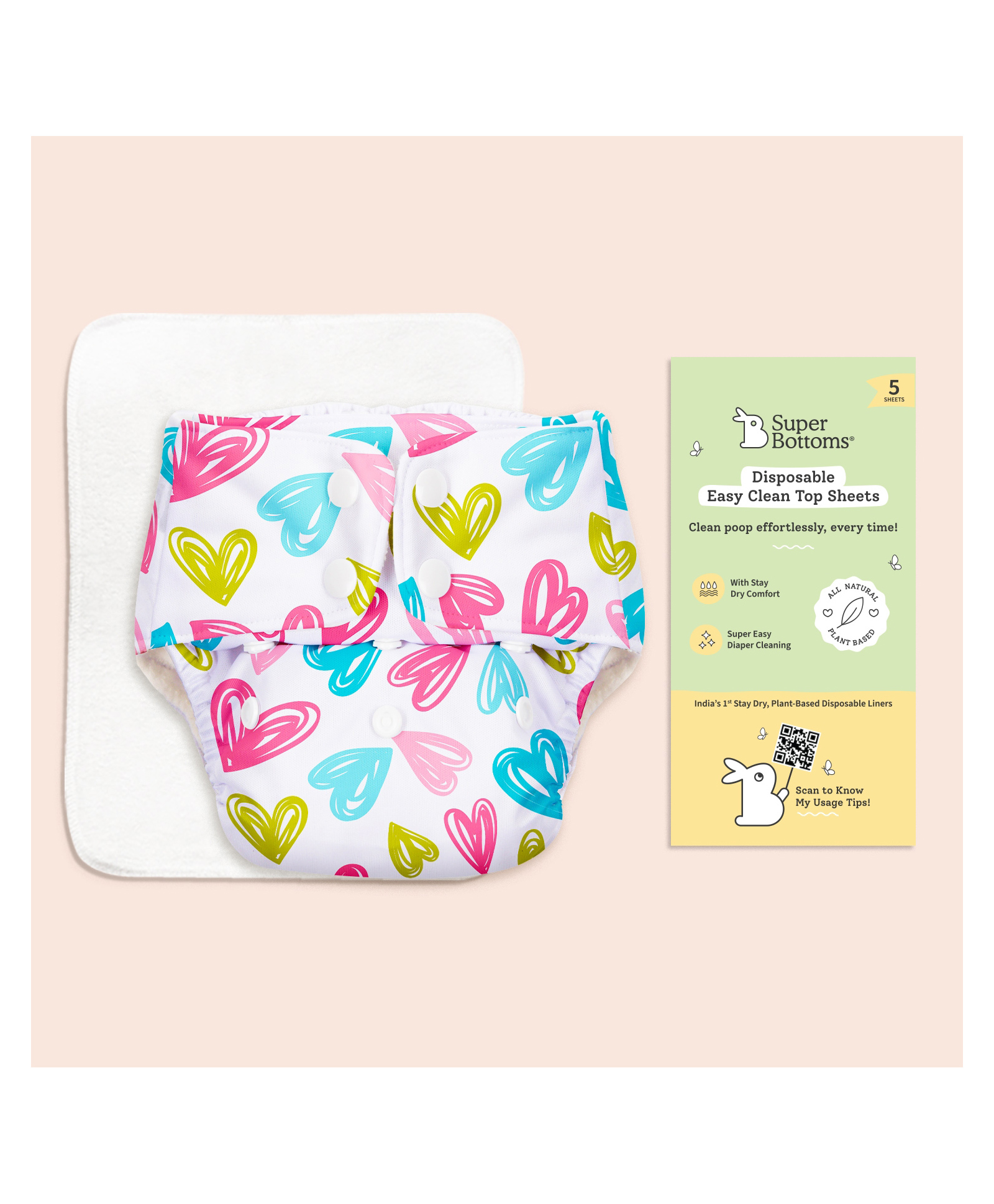 SuperBottoms BASIC Cloth Diaper with Quick Dry UltraThin Pad and 5 Disposable Easy Clean Top Sheets, Reusable & Washable, Adjustable Fit for Babies 3m to 3y-picture-25