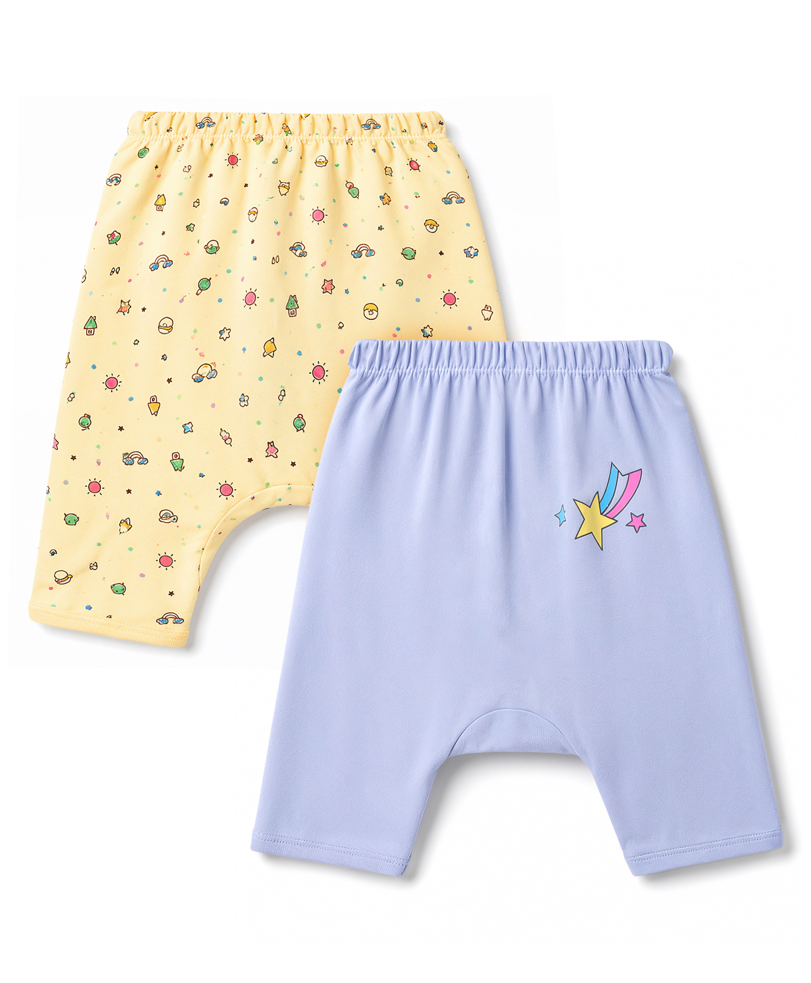 Tango Interlock Knit Full Length Rainbow Printed Diaper Leggings Pack Of 2 - Light Blue & Yellow-picture-15