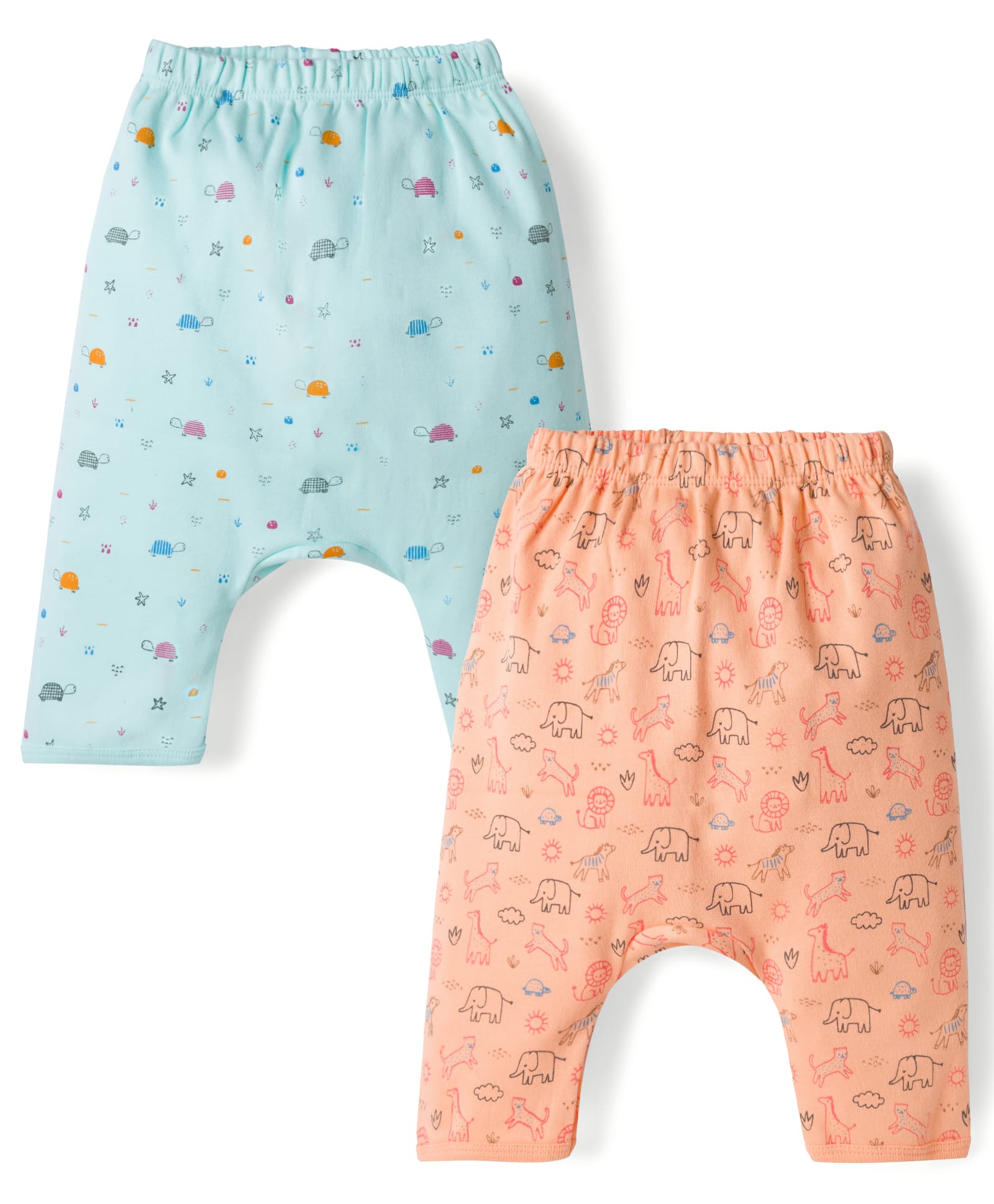 Tango Interlock Knit Full Length Animal Printed Diaper Leggings Pack Of 2 - Orange & Light Blue-picture-14