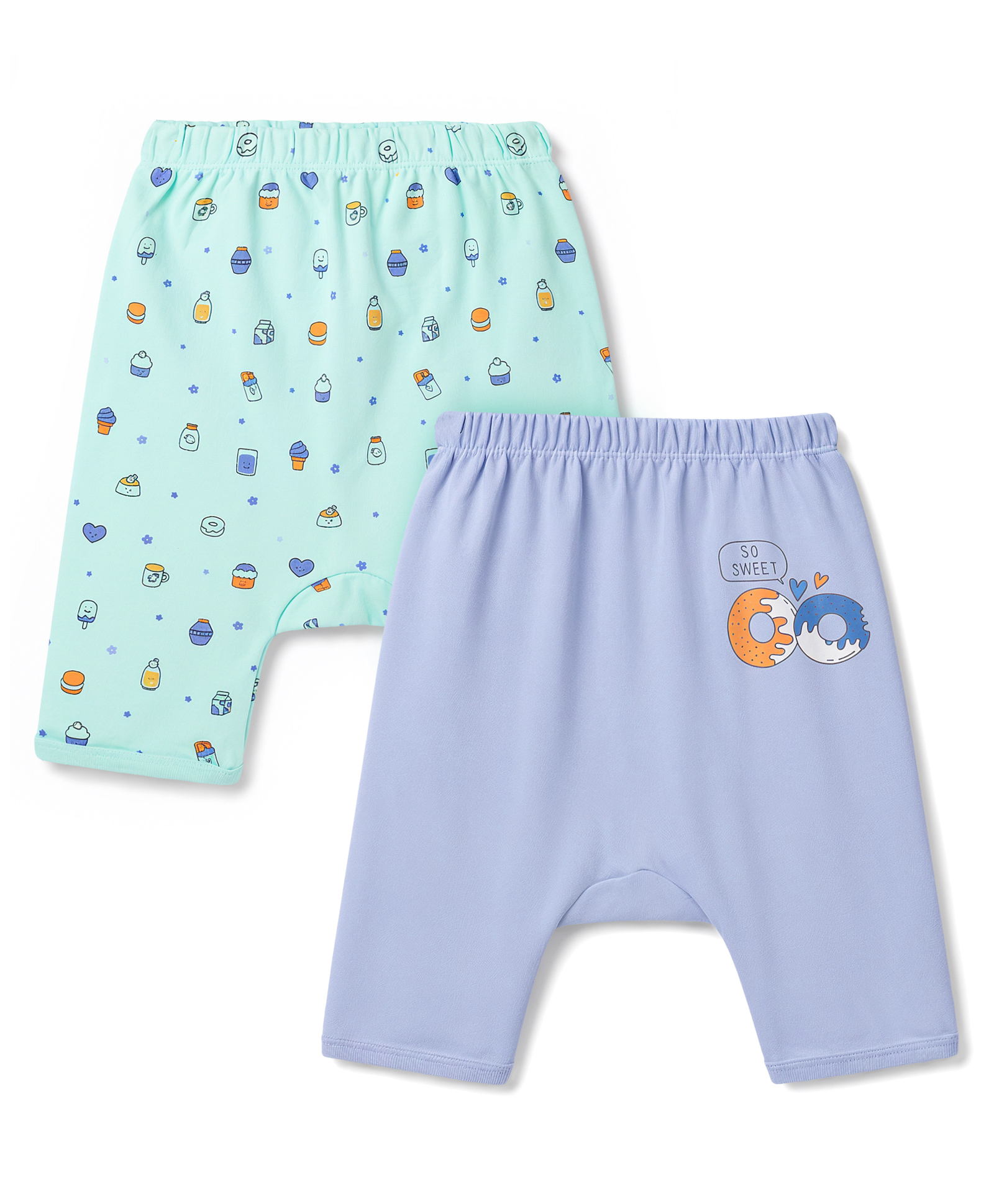Tango Interlock Knit Full Length Cupcake & Donut Printed Diaper Leggings Pack Of 2 - Aqua & Light Blue-picture-30