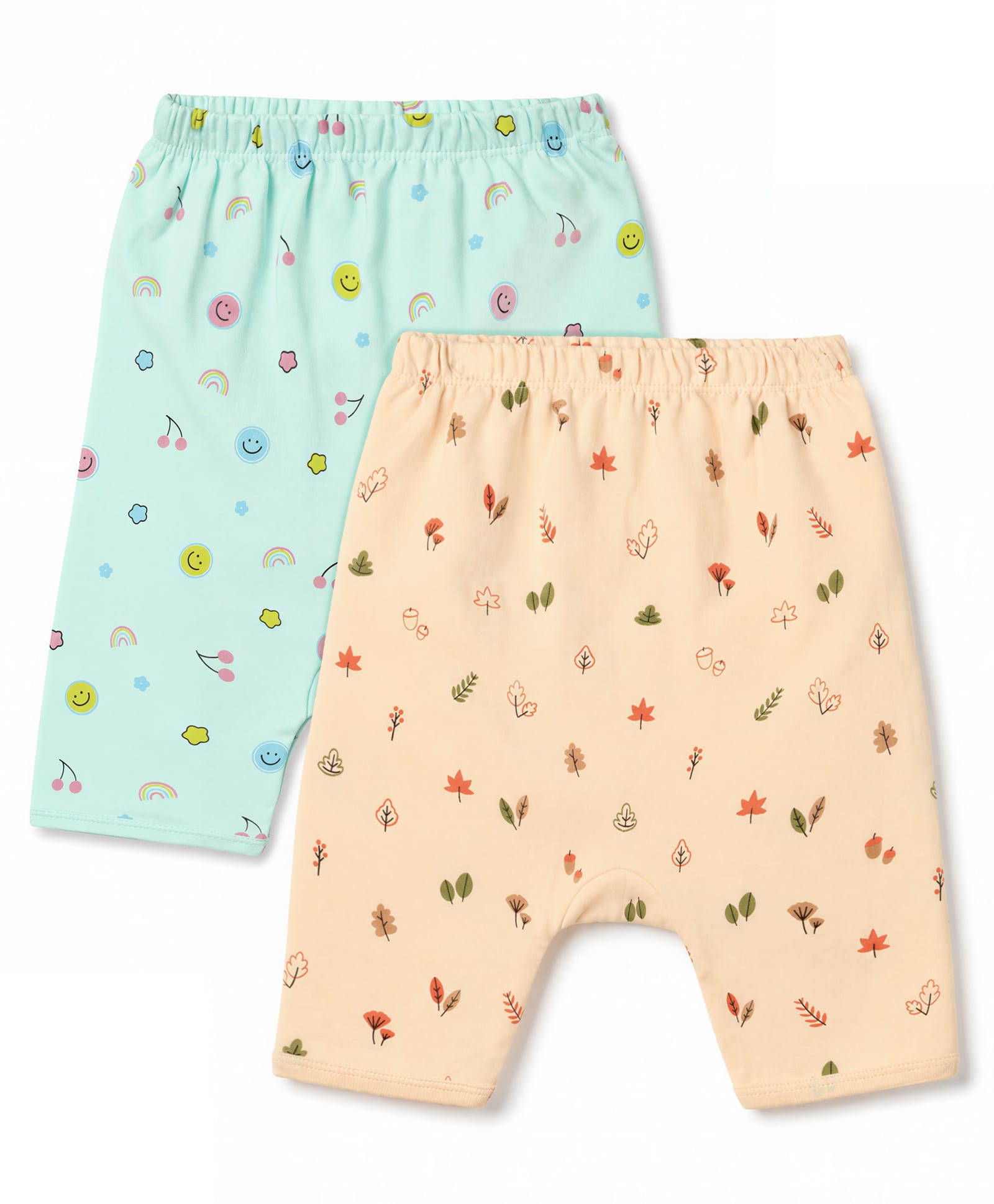 Tango Interlock Knit Rainbow & Tropical Theme Printed Diaper Leggings Pack Of 2 - Aqua Blue & Beige-image-43