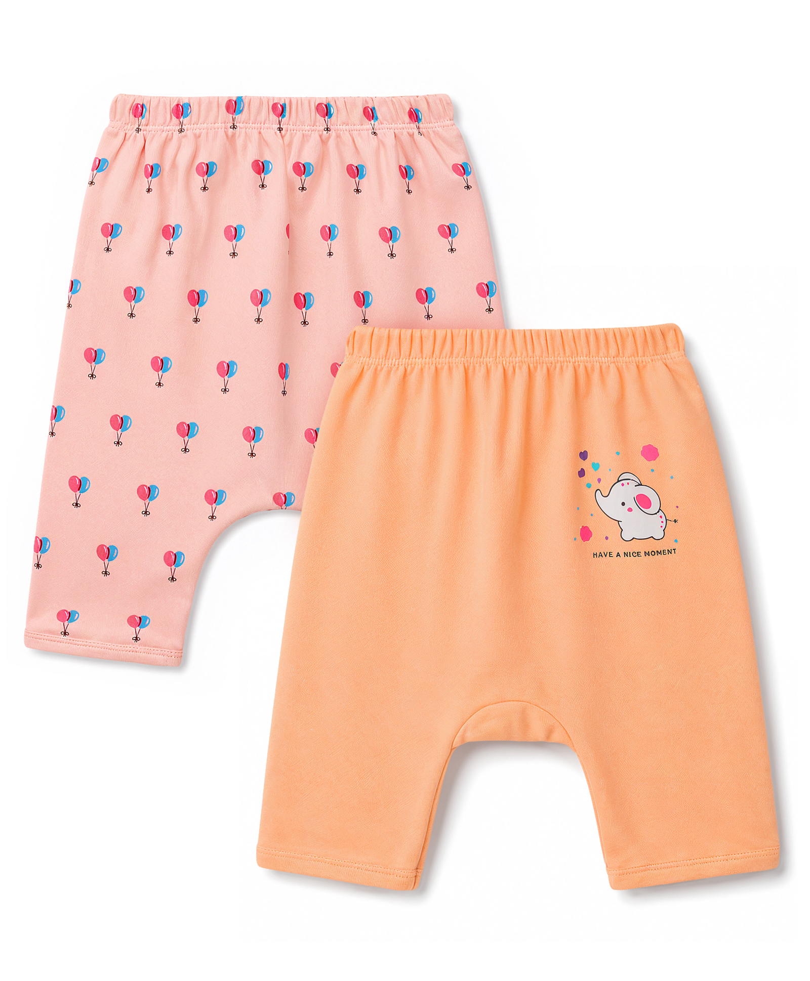 Tango Interlock Interlock Knit Balloon & Elephant Printed Diaper Leggings Pack Of 2 - Orange & Peach-image-42