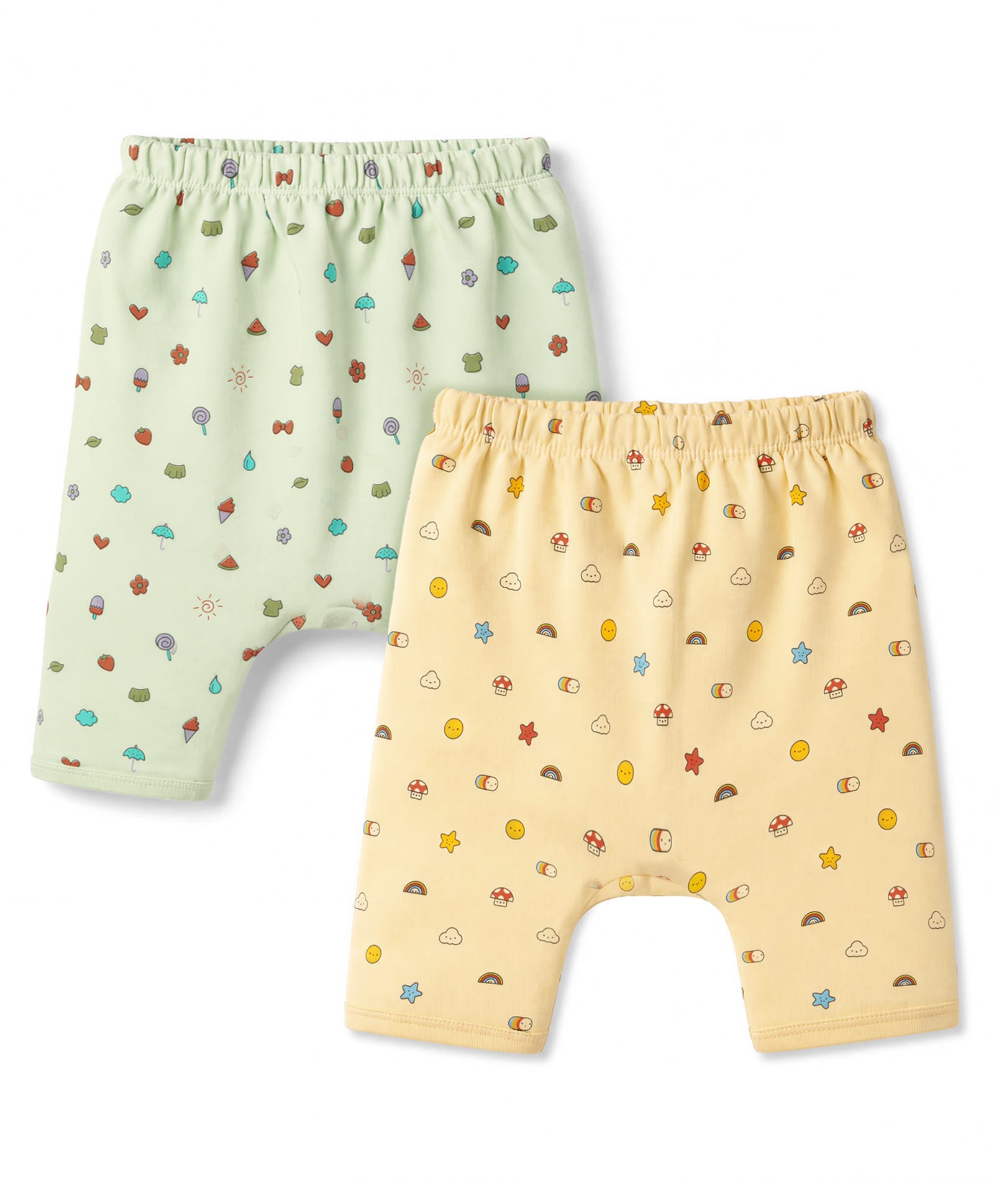 Tango Interlock Knit Full Length Watermelon Printed Diaper Leggings Pack Of 2- Yellow & Light Green-picture-12