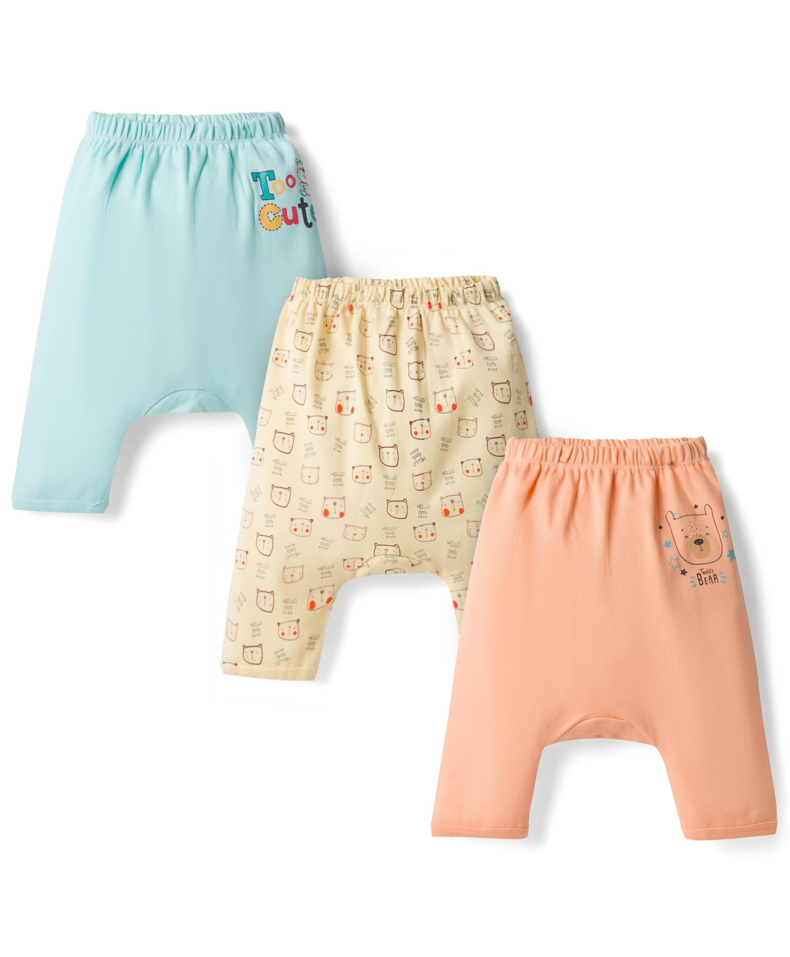 Tango Interlock Knit Full Length Bear Printed Diaper Leggings Pack of 3 - Orange Yellow & Aqua Blue-picture-12