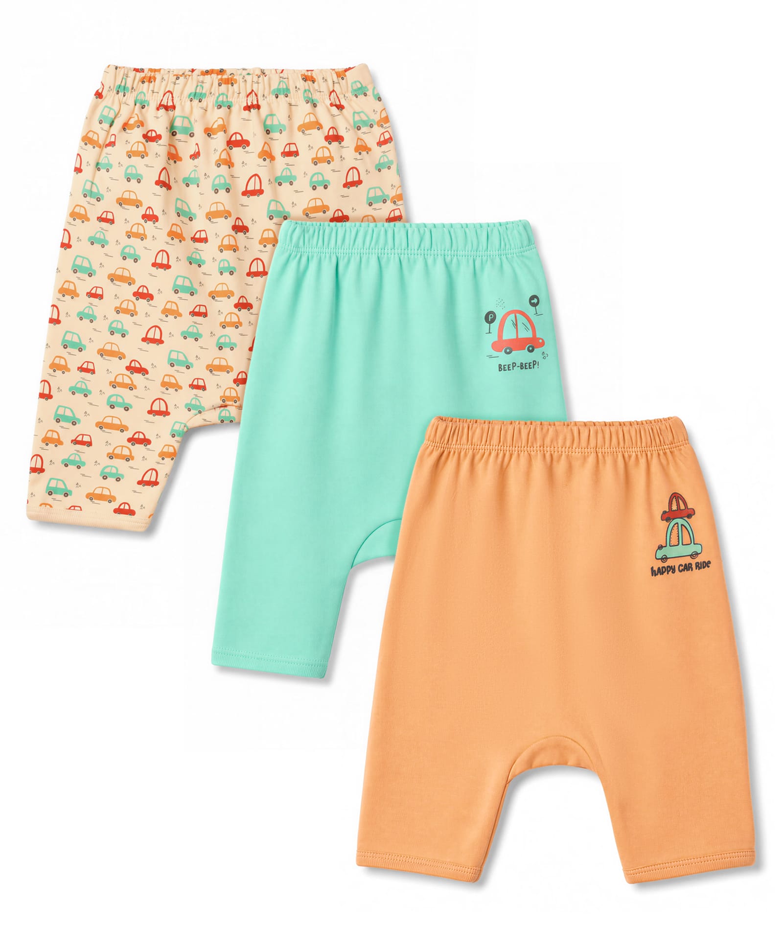 Tango Interlock Knit Full Length Vehicles Printed Diaper Leggings Pack of 3- Orange Beige & Sea Green-picture-24