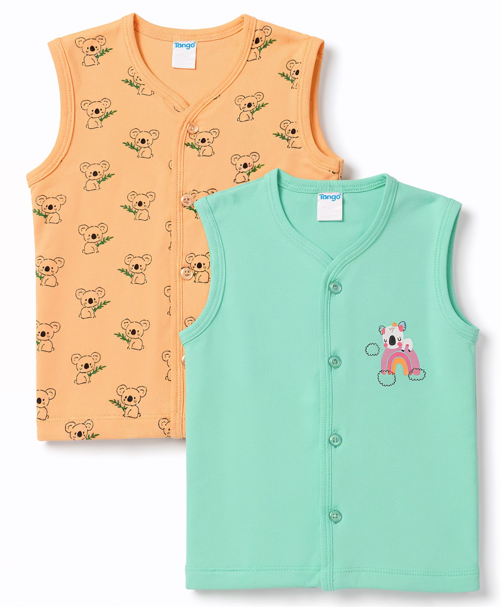 Tango Interlock Knit Sleeveless Koala Printed Jhablas Pack of 2 - Sea Green & Orange-picture-45