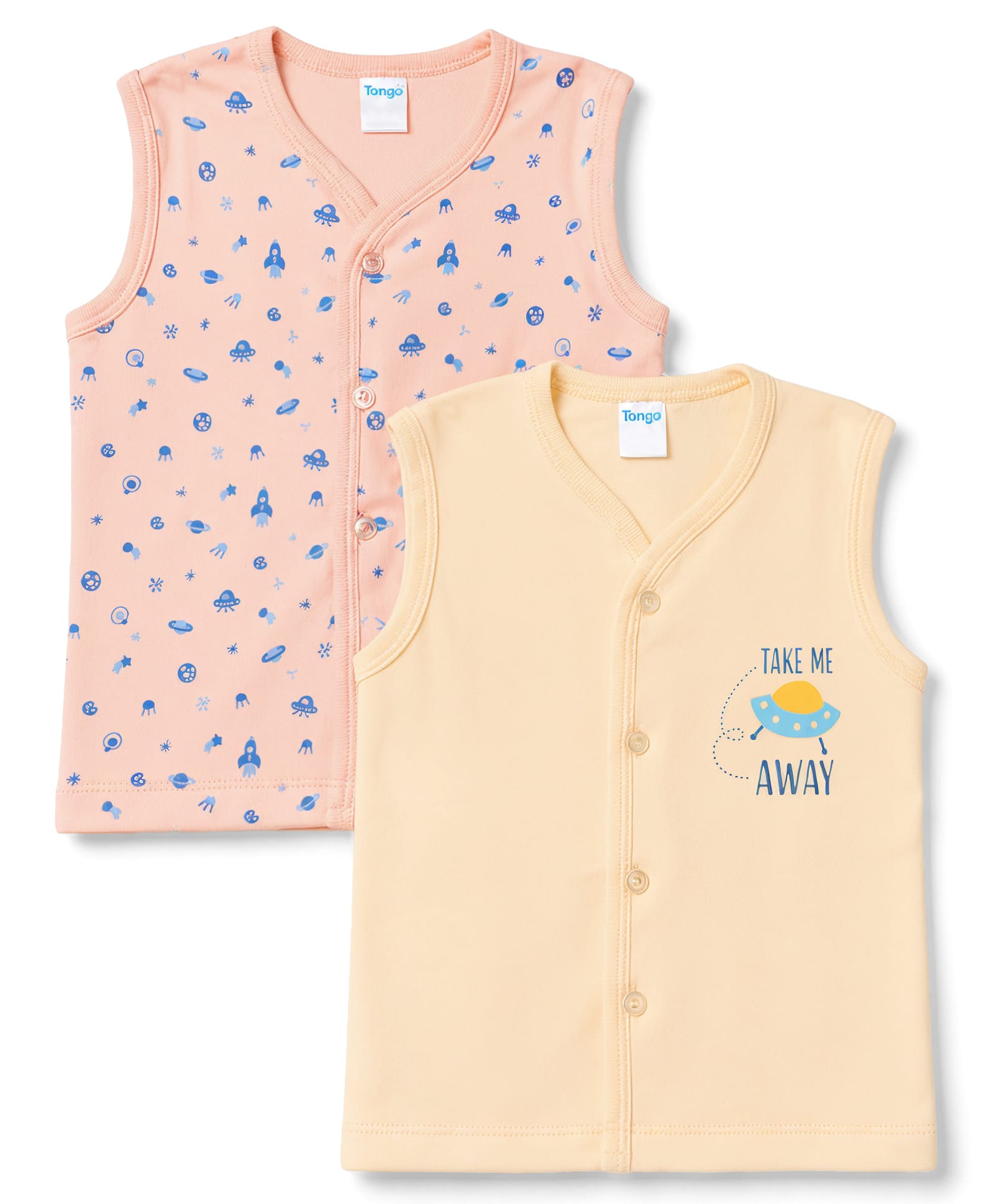 Tango Interlock Knit Sleeveless Sapce Theme Printed Jhablas Pack of 2 - Beige & Peach-image-19