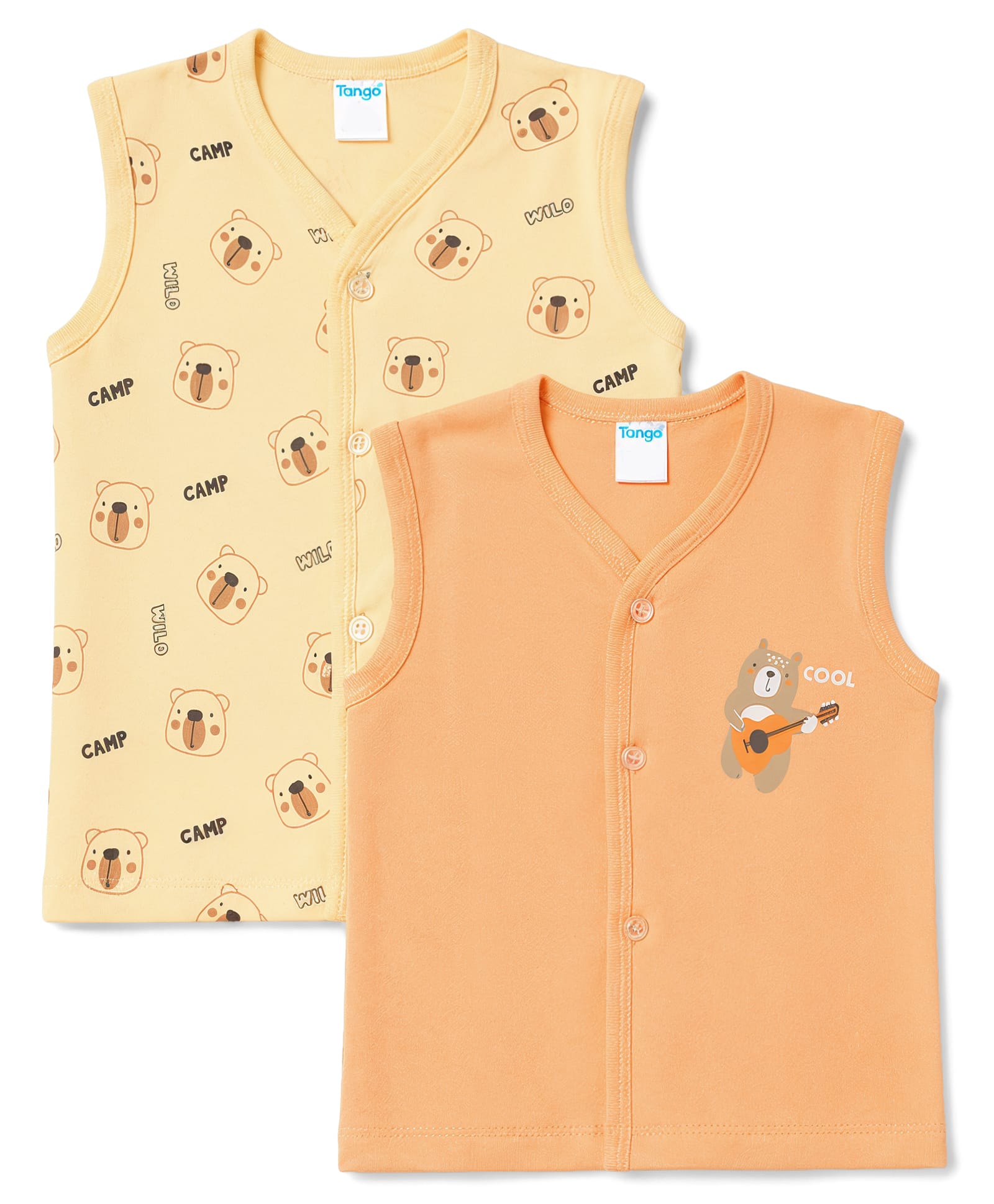 Tango Interlock Knit Sleeveless Bear Printed Jhablas Pack of 2 - Yellow & Orange-image-33
