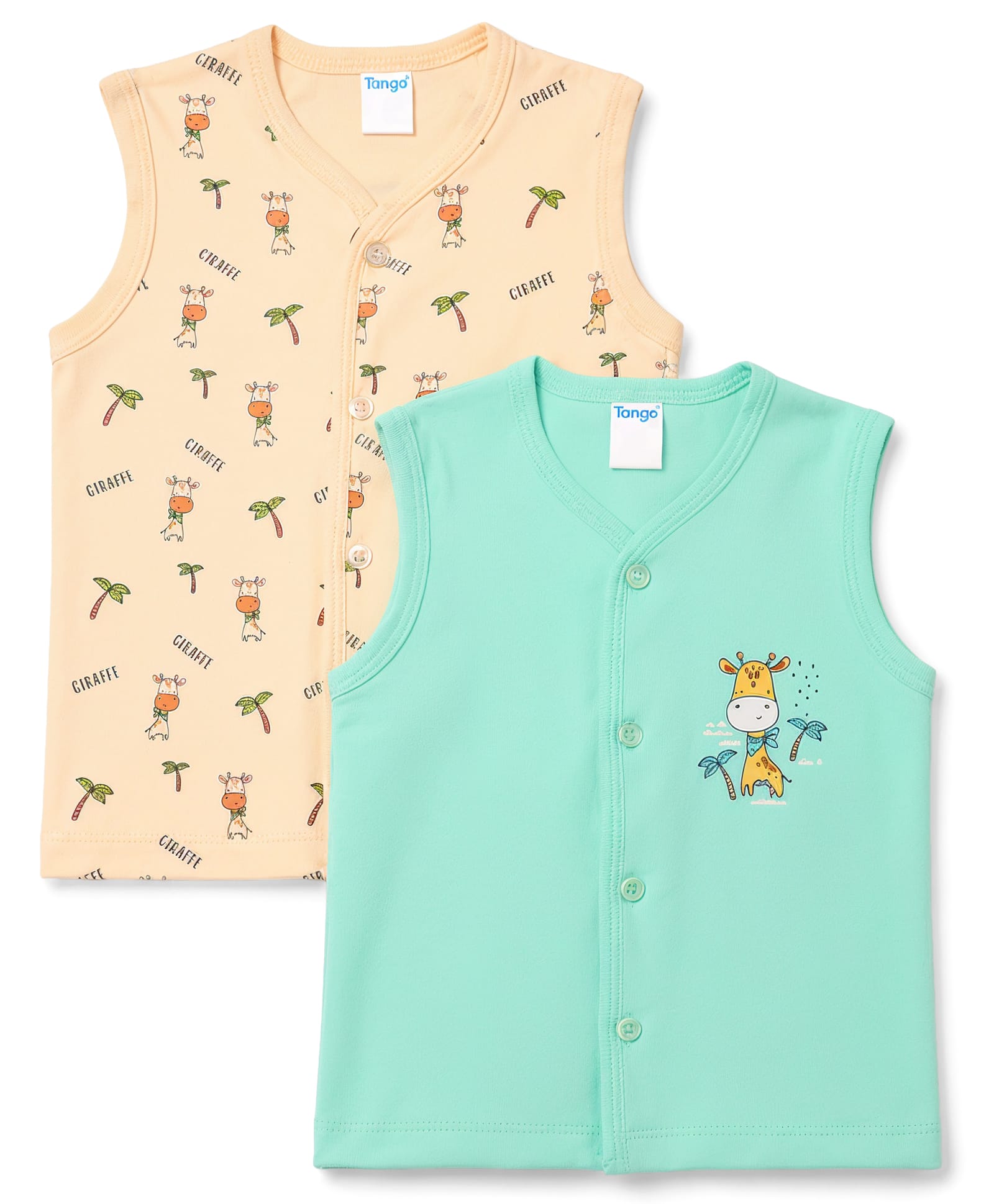 Tango Interlock Knit Sleeveless Giraffe Printed Jhablas Pack of 2 - Sea Green & Beige-picture-6