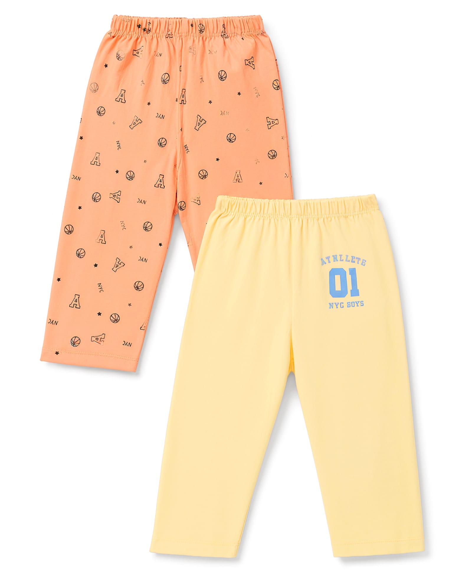 Tango Single Jersey Knit Full Length Printed Lounge Pants Pack of 2 - Yellow & Orange-image-12