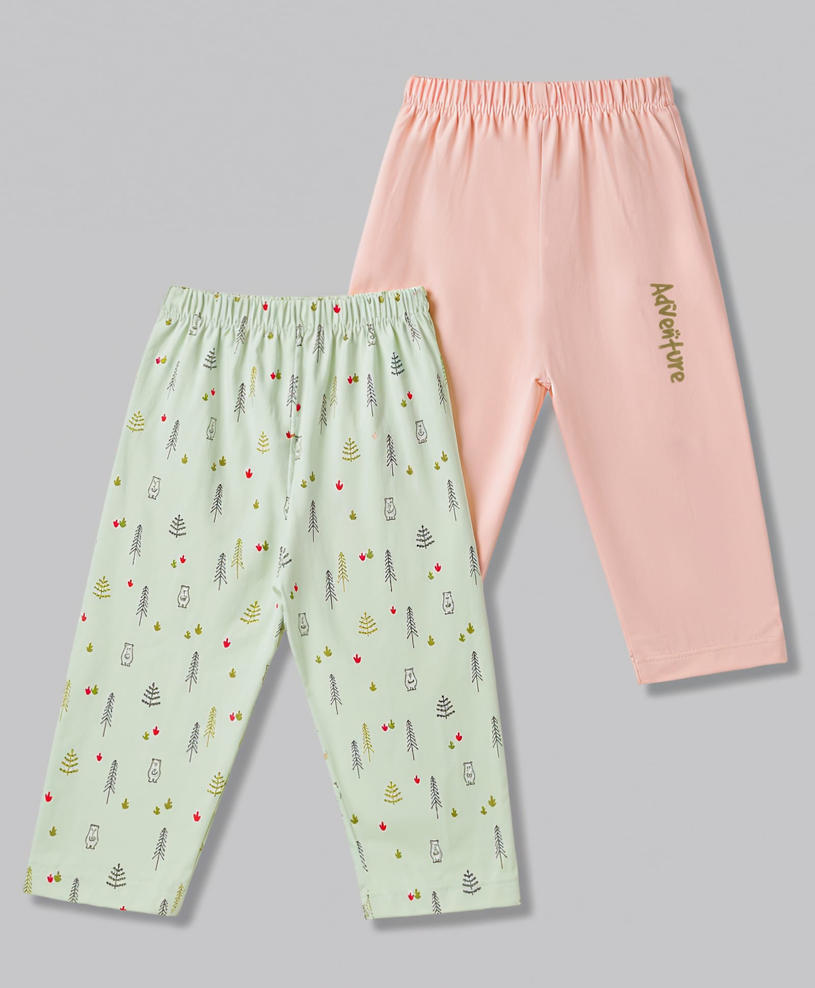Tango Single Jersey Knit Full Length Lounge Pants With Tree Print Pack of 2 - Peach & Light Green-image-44