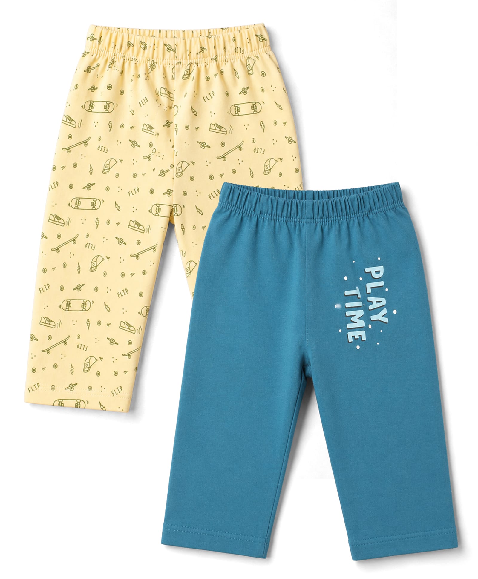Tango Single Jersey Knit Full Length Lounge Pants With Skate Print Pack of 2 - Navy Blue & Yellow-image-10