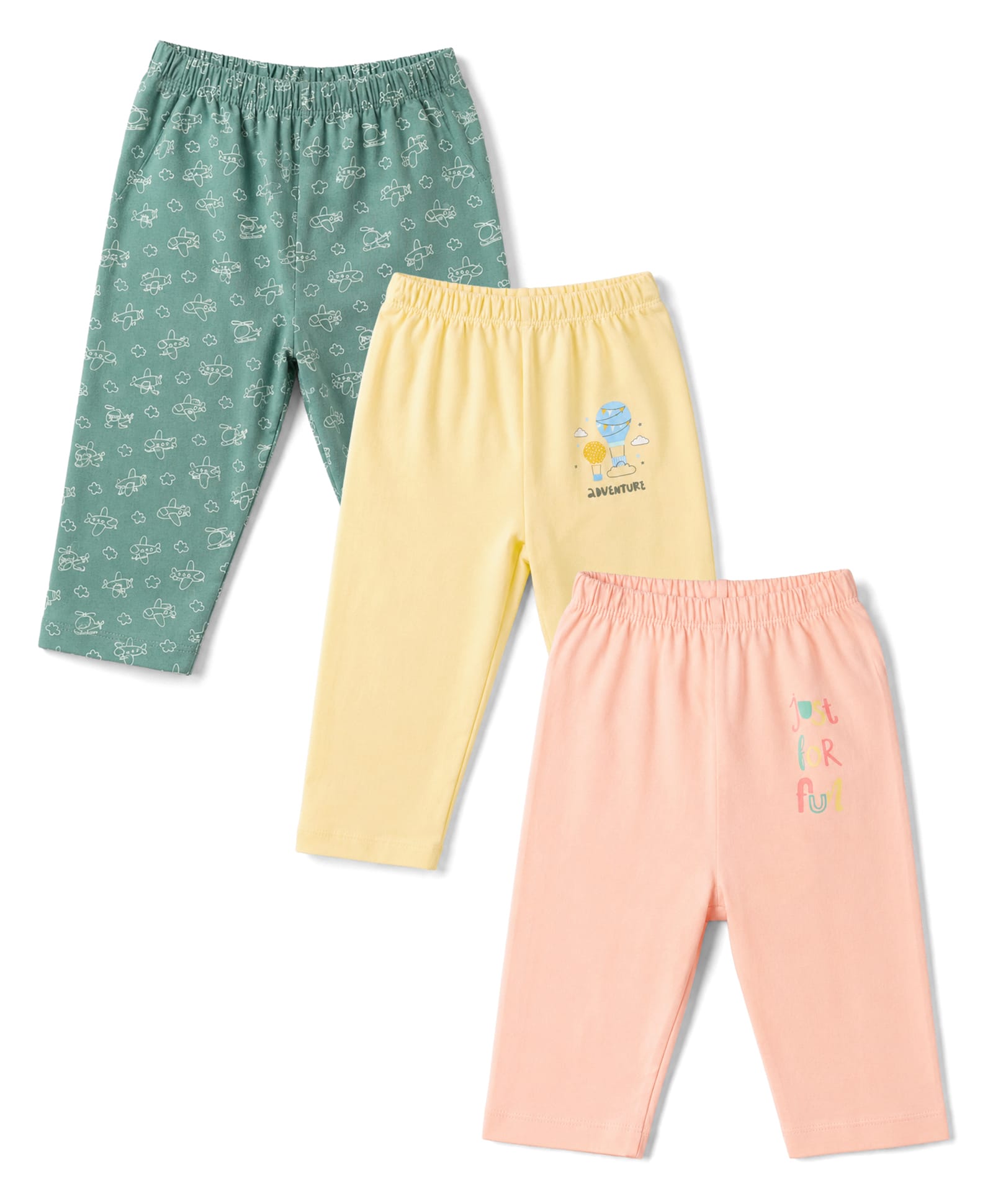 Tango Single Jersey Knit Full Length Lounge Pants With Helicopter Print Pack of 3 - Peach Yellow & Olive Green-image-17