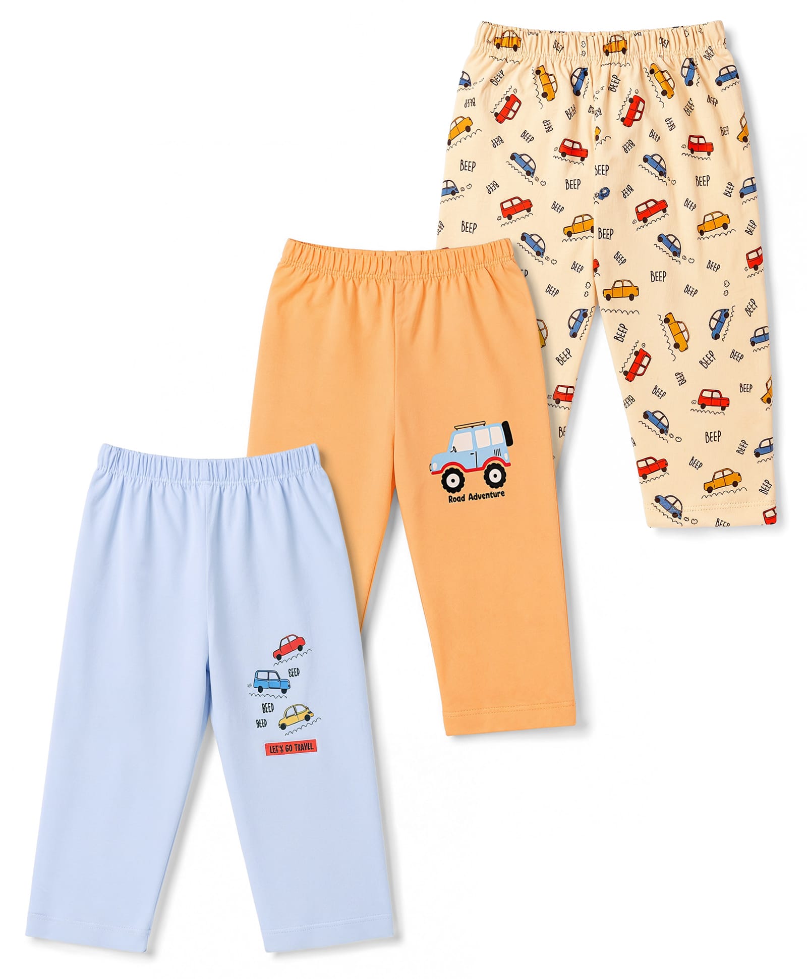 Tango Single Jersey Knit Full Length Car Printed Track Pants Pack of 3 - Orange Beige & Blue-image-29