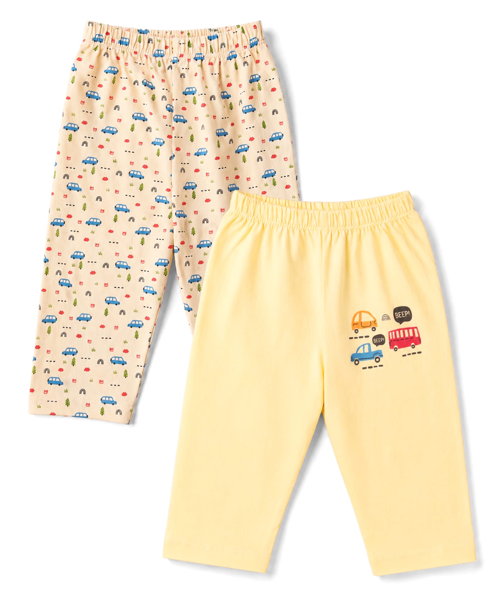 Tango Single Jersey Knit Full Length Car Printed Lounge Pants Pack of 2 - Yellow & Beige-image-28