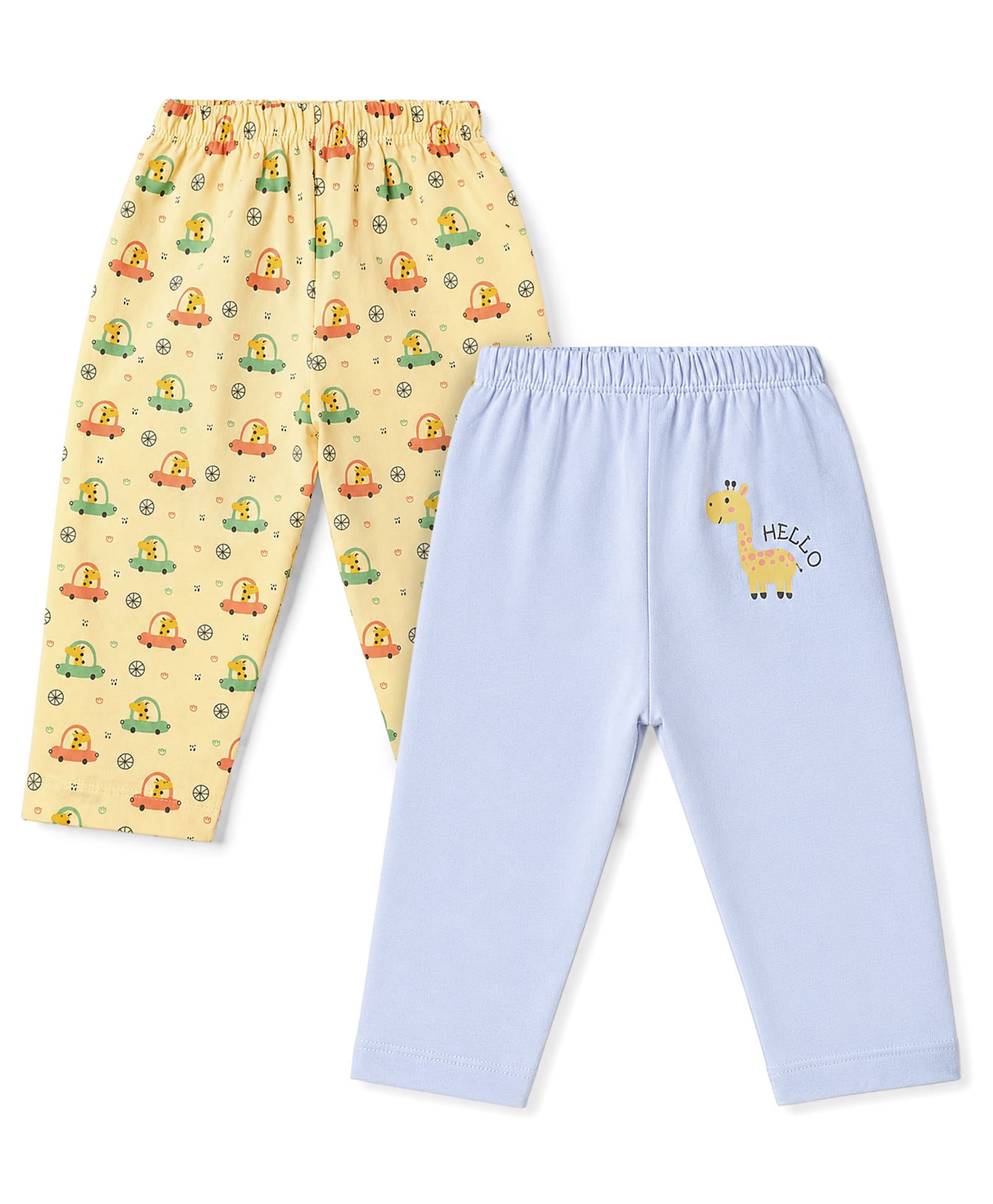 Tango Single Jersey Knit Full Length Giraffe & Car Printed Track Pant Pack of 2 - Yellow & Blue-picture-17